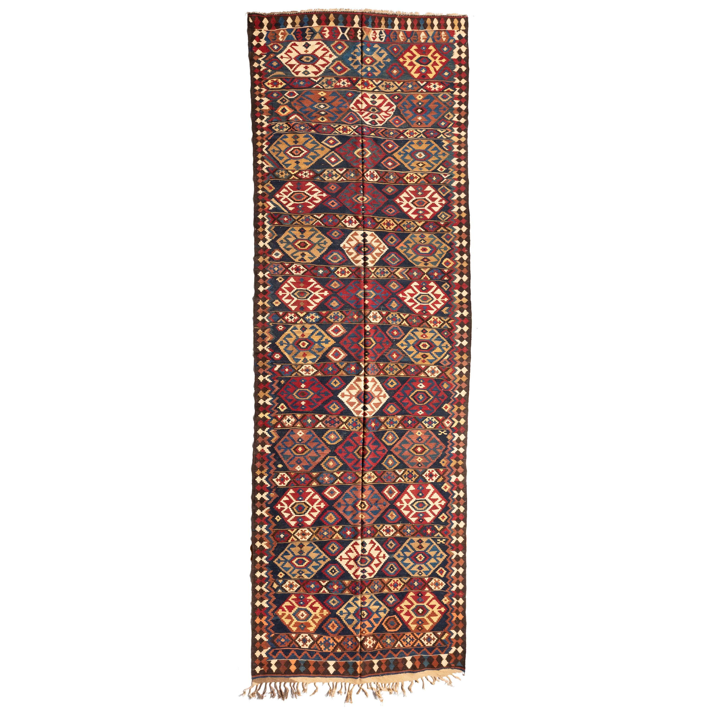 Antiker marineblauer Flachgewebe-Teppich aus Ghashgai-Kelim des persischen Stammes, ca. 1950er Jahre im Angebot