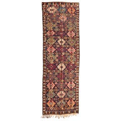 Ancien tapis Kilim persan tribal bleu marine Ghashgai à tissage plat, vers les années 1950