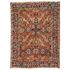 Antiker persischer Heriz-Teppich in Marineblau, Rost und Braun, Grün  8,2 x 10,6 Fuß