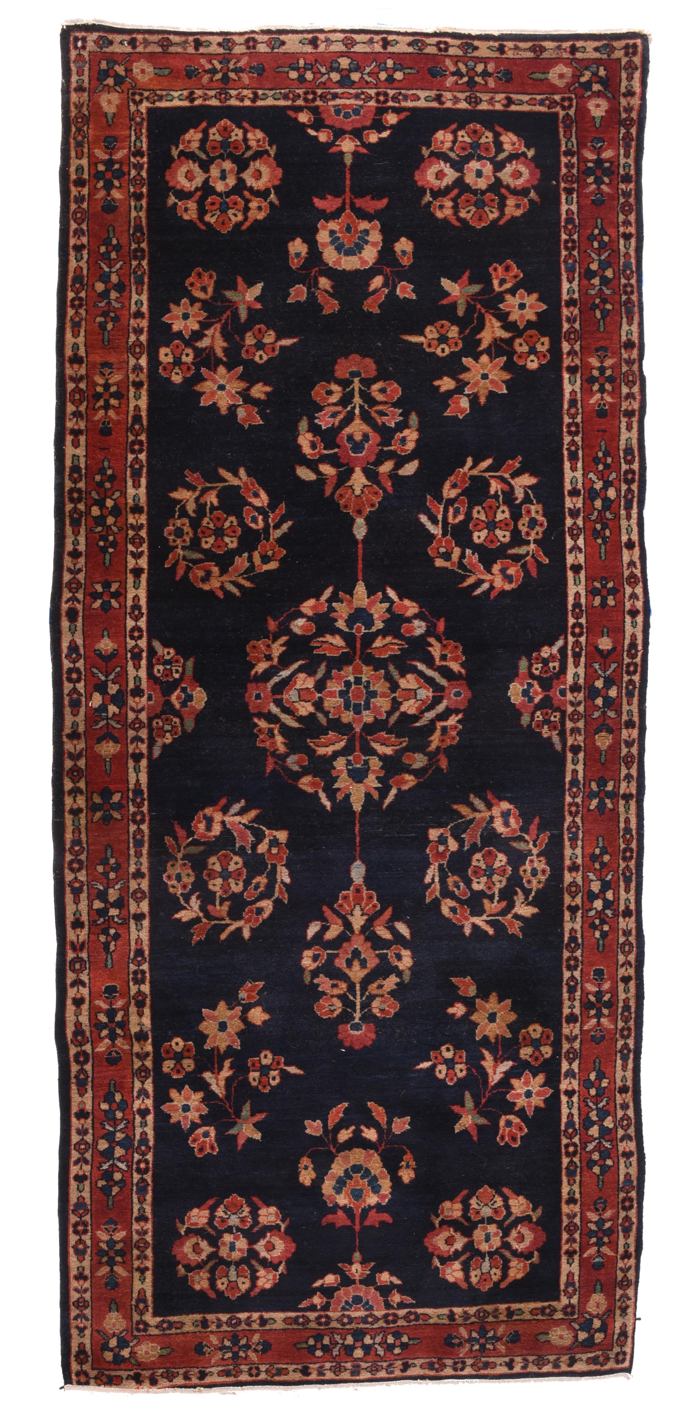 Antique Navy Mohajeran Sarouk Rug In Good Condition For Sale In New York, NY