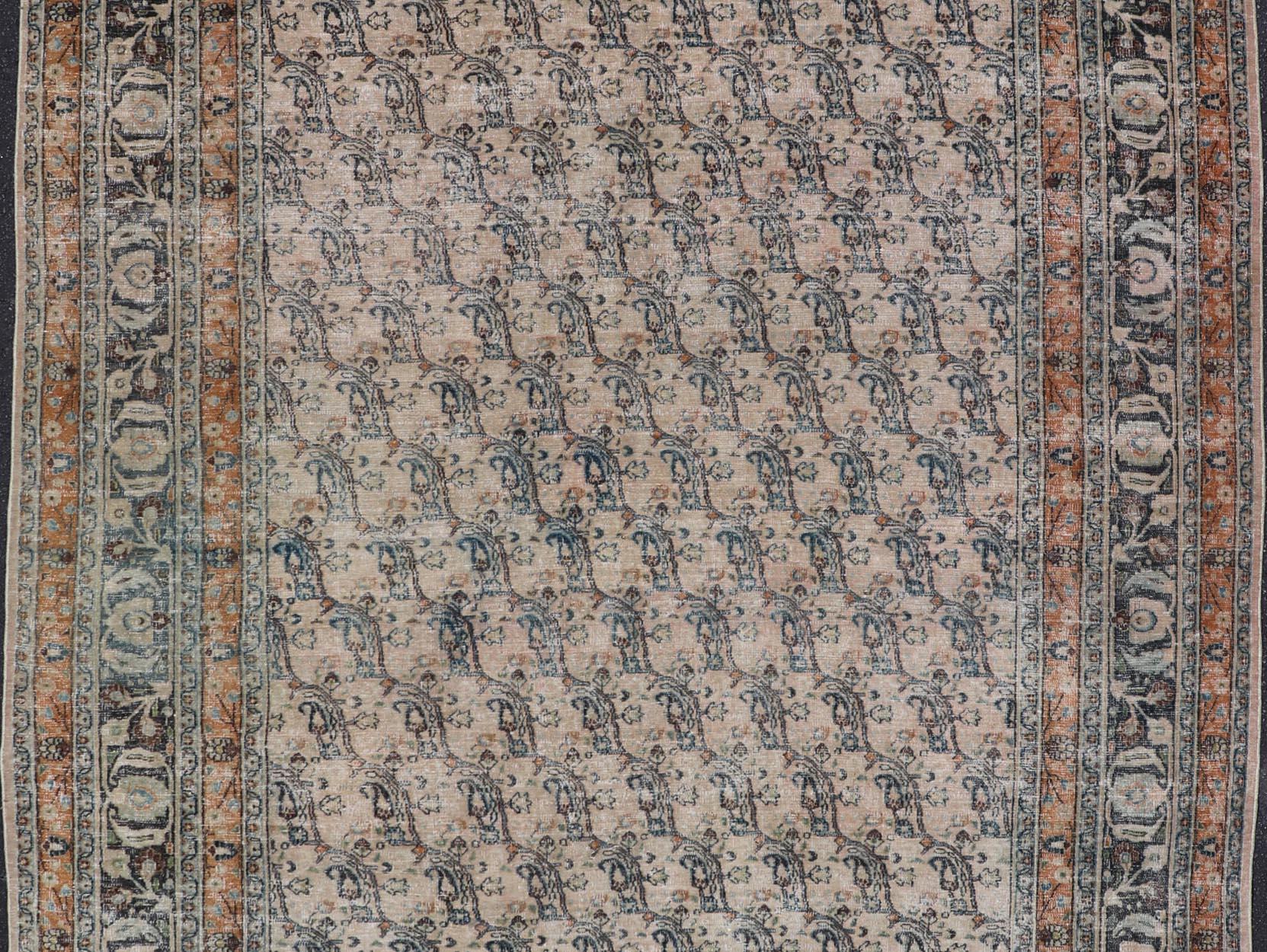 Antique N.E Persian Khorasan Rug In Diagonal Paisley Design with Gray & Sand For Sale 4