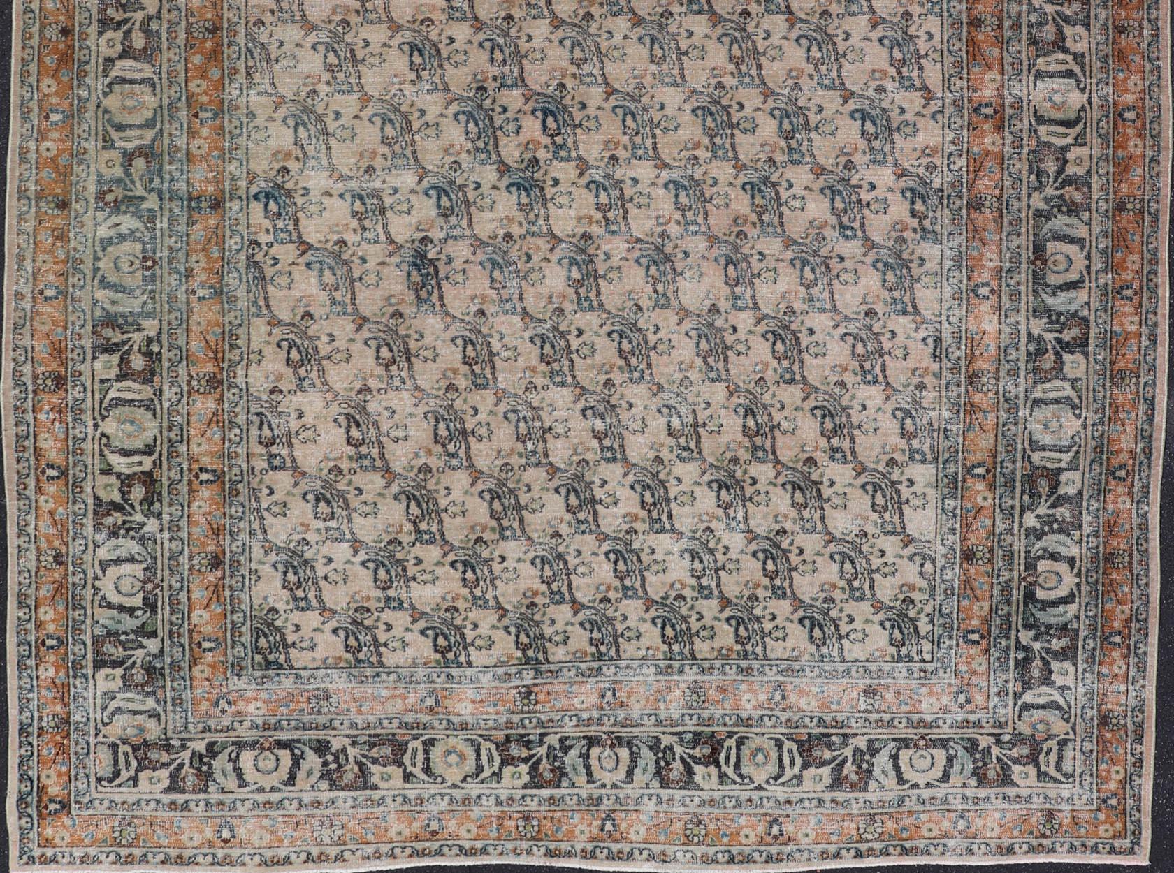 Antique N.E Persian Khorasan Rug In Diagonal Paisley Design with Gray & Sand For Sale 5