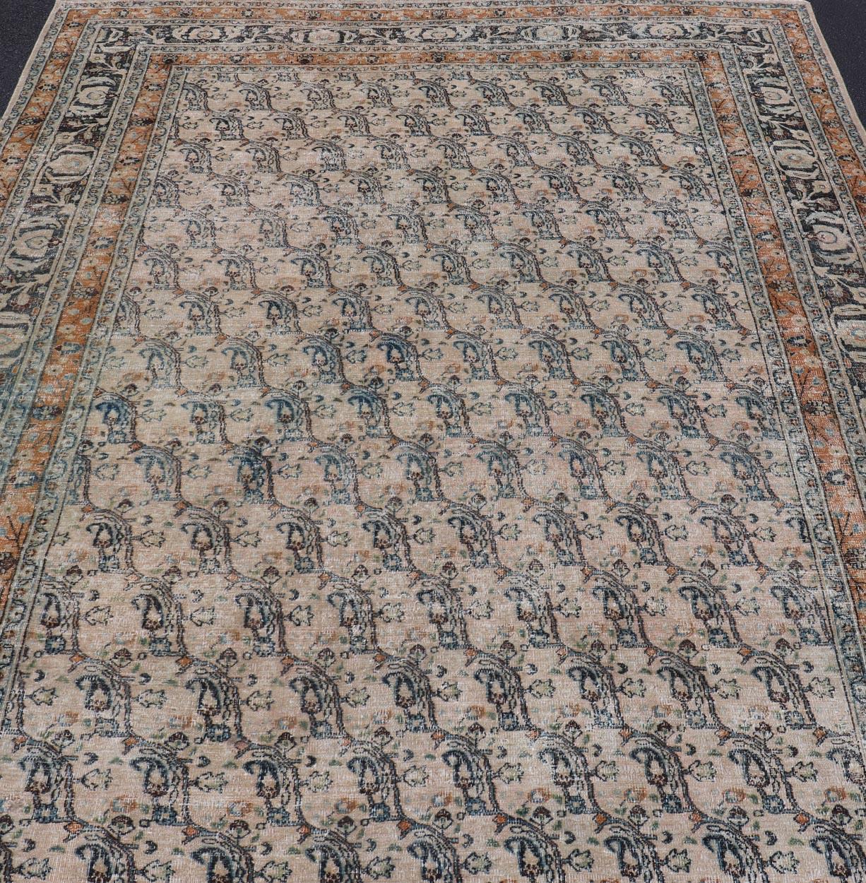Khorassan Antique N.E Persian Khorasan Rug In Diagonal Paisley Design with Gray & Sand For Sale