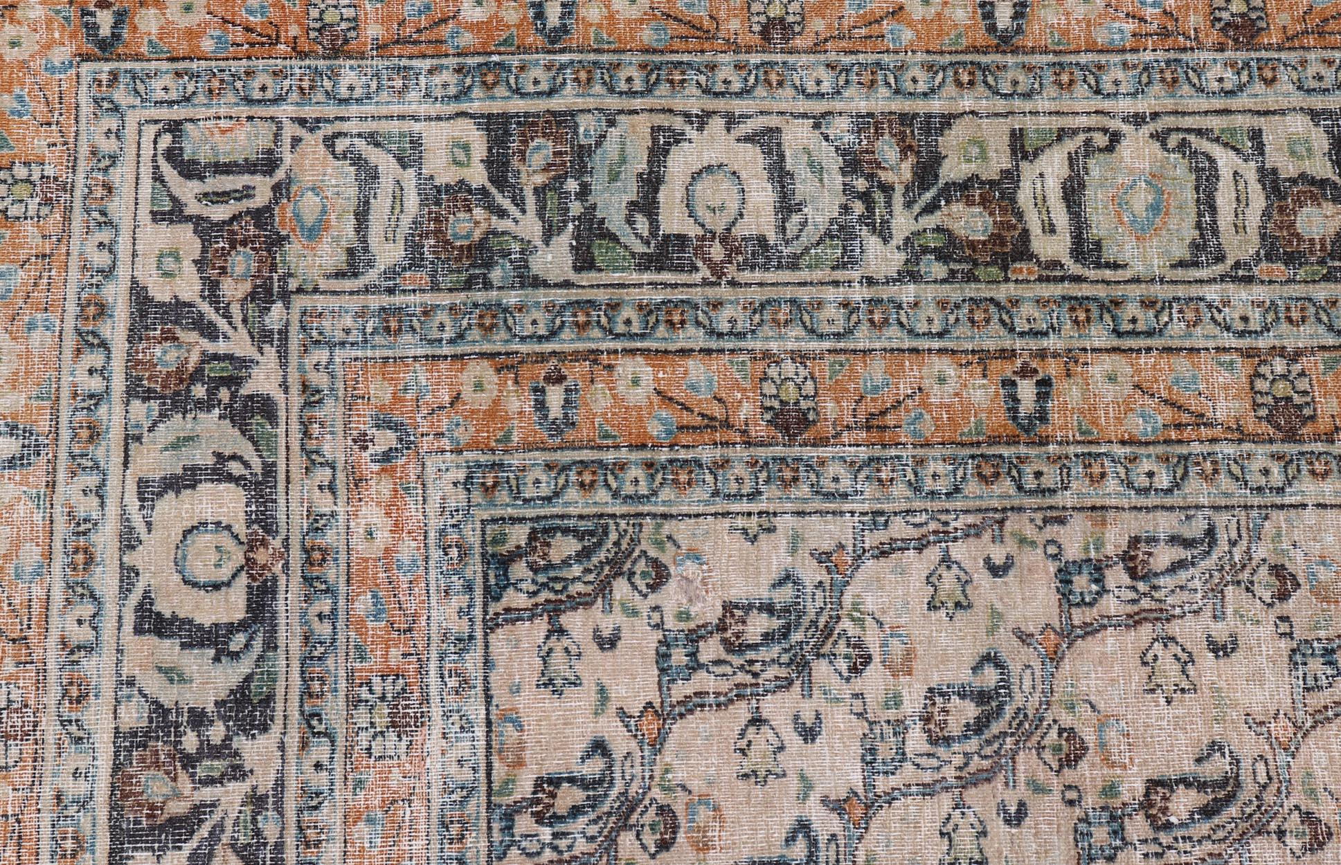 Wool Antique N.E Persian Khorasan Rug In Diagonal Paisley Design with Gray & Sand For Sale