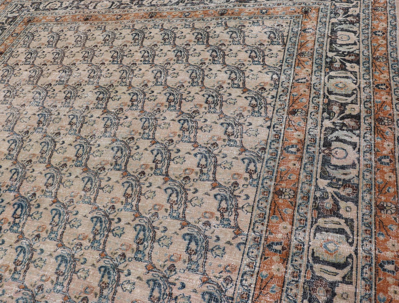 Antique N.E Persian Khorasan Rug In Diagonal Paisley Design with Gray & Sand For Sale 2
