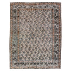Tapis persan ancien N.E. Khorasan à motif de cachemire diagonal gris et sable