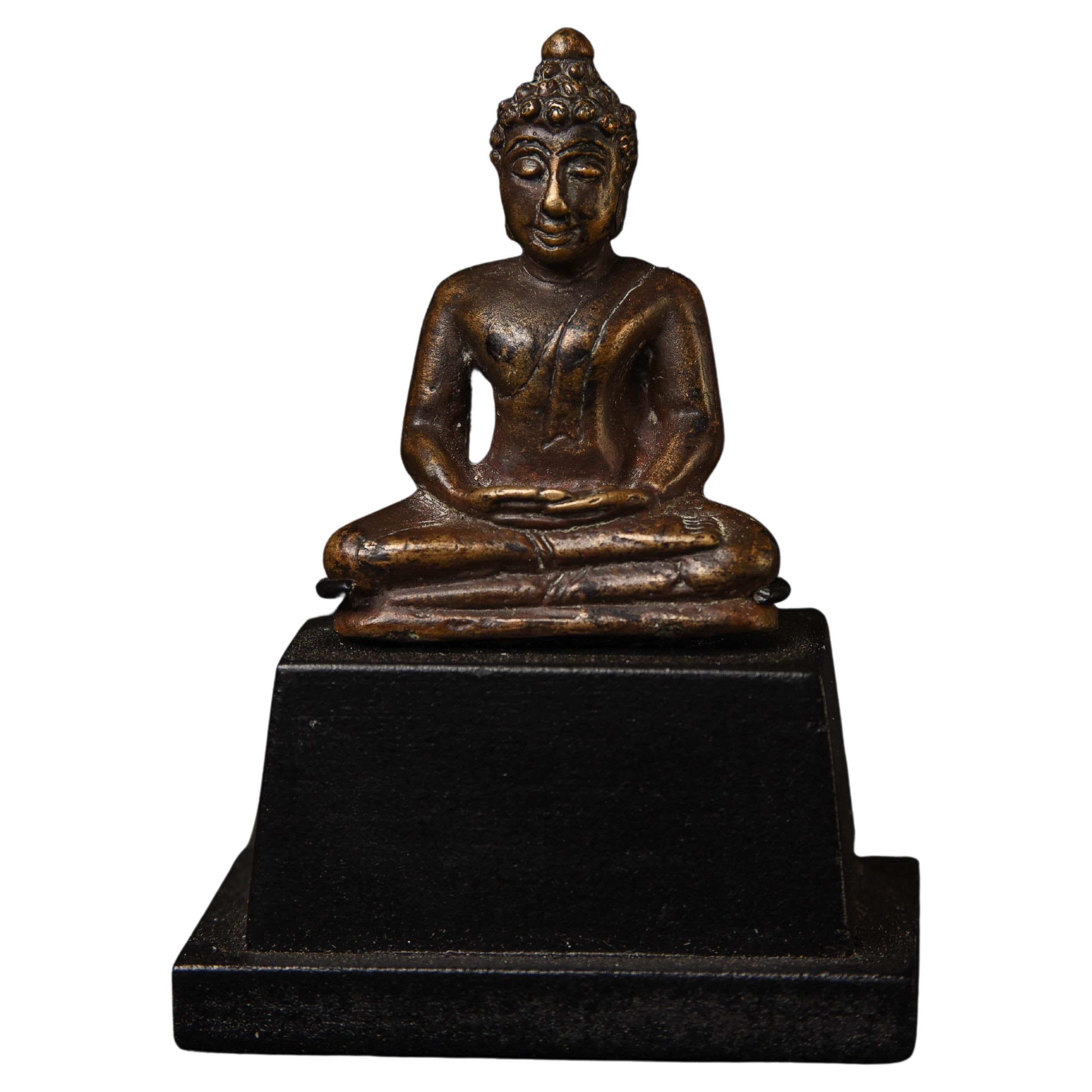 Antique Near Miniature Thai Solid Cast Bronze Buddha, 5999