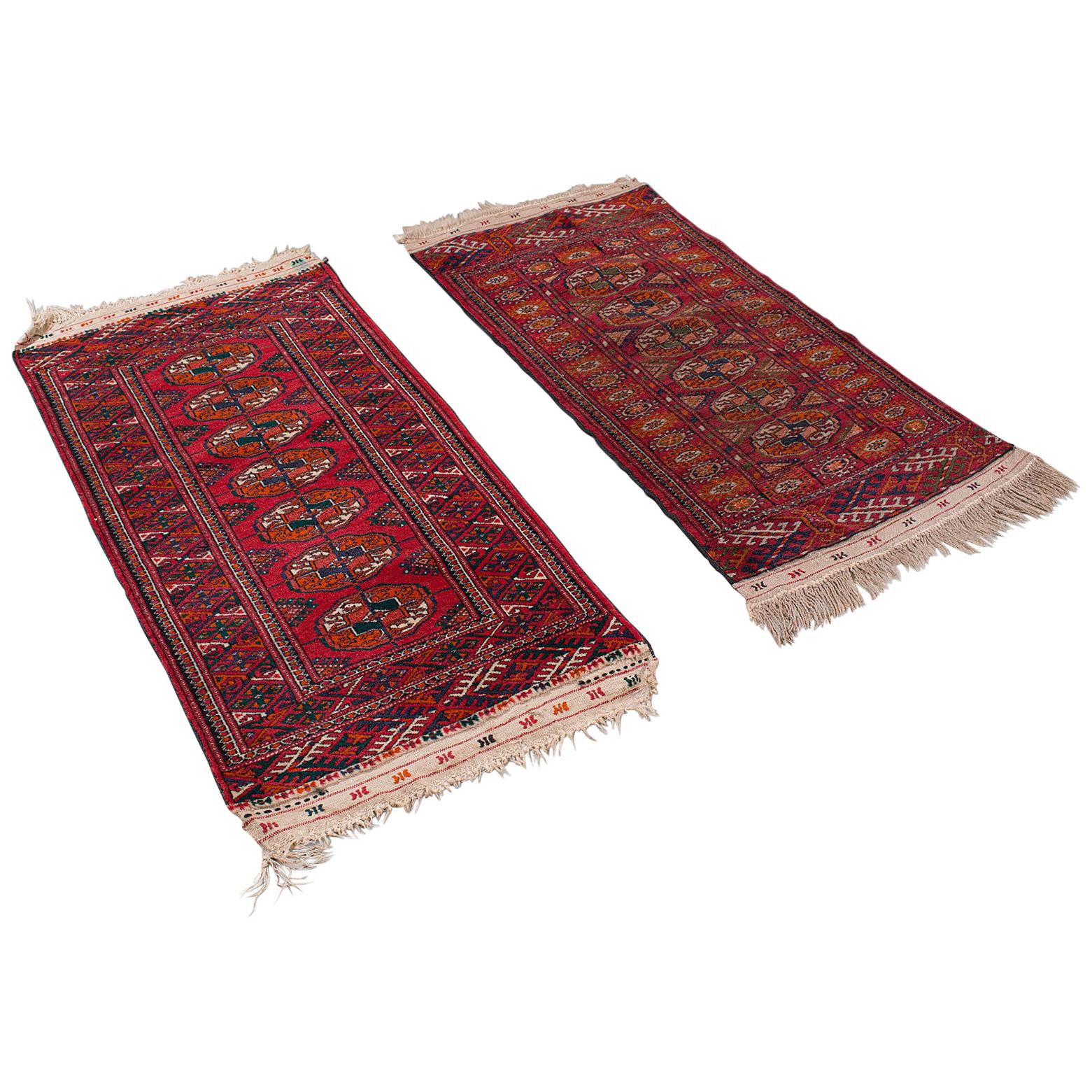 Antique Near Pair, Bokhara Rugs Turkoman Tekke Carpet, Wall Covering, circa 1910