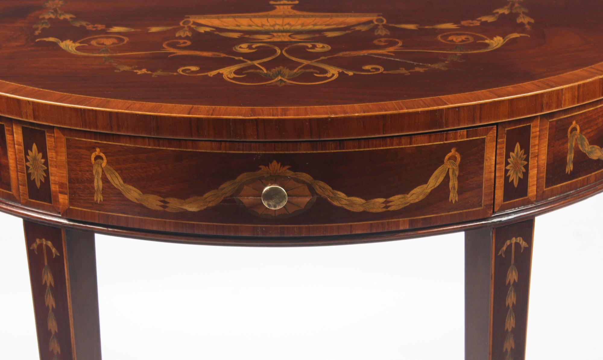 Antique Near Pair Demilune Mahogany & Marquetry Console Tables, 19th Century 10