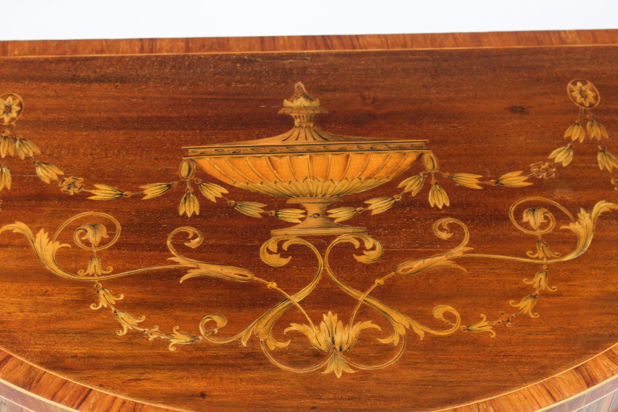 Antique Near Pair Demilune Mahogany & Marquetry Console Tables, 19th Century In Excellent Condition In London, GB