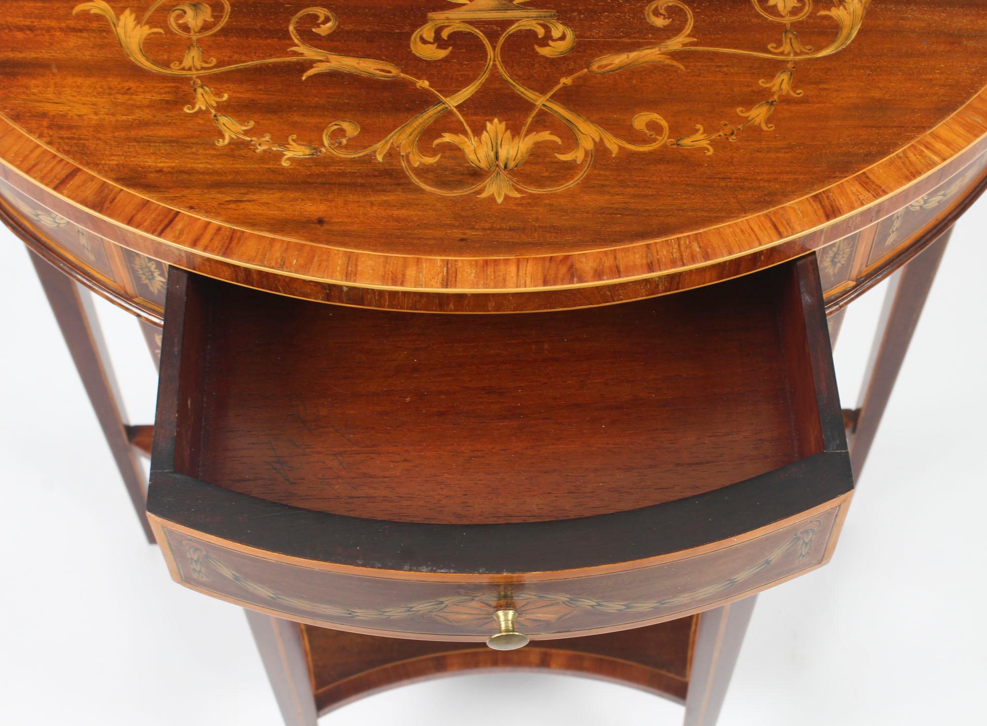 Antique Near Pair Demilune Mahogany & Marquetry Console Tables, 19th Century 2
