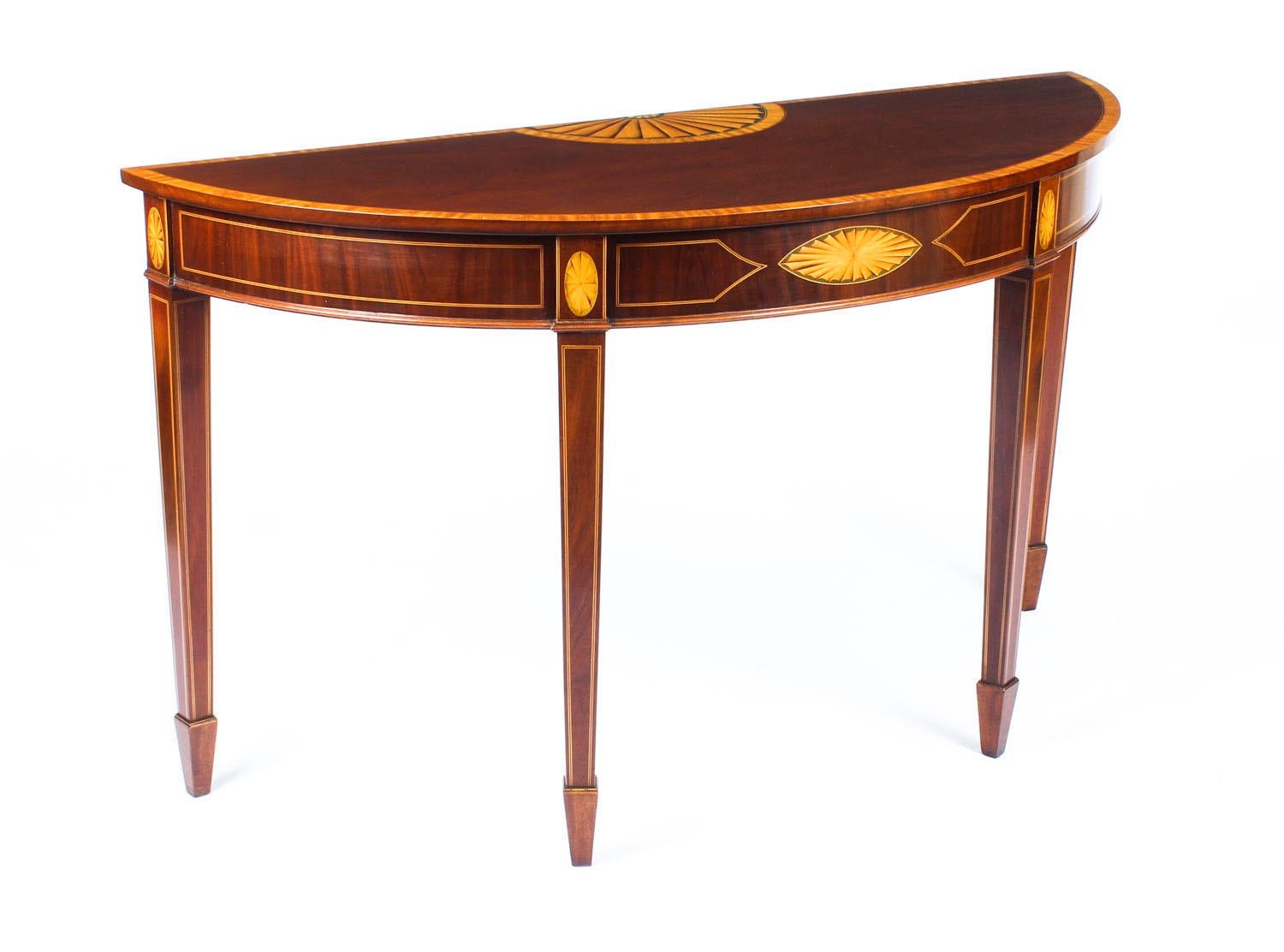 George III Antique Near Pair of Mahogany and Satinwood Inlaid Side Console Tables