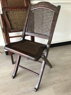 Antique Near Pair of Handcrafted, Chinese Folding Traveller’s Chairs W. Webbing
