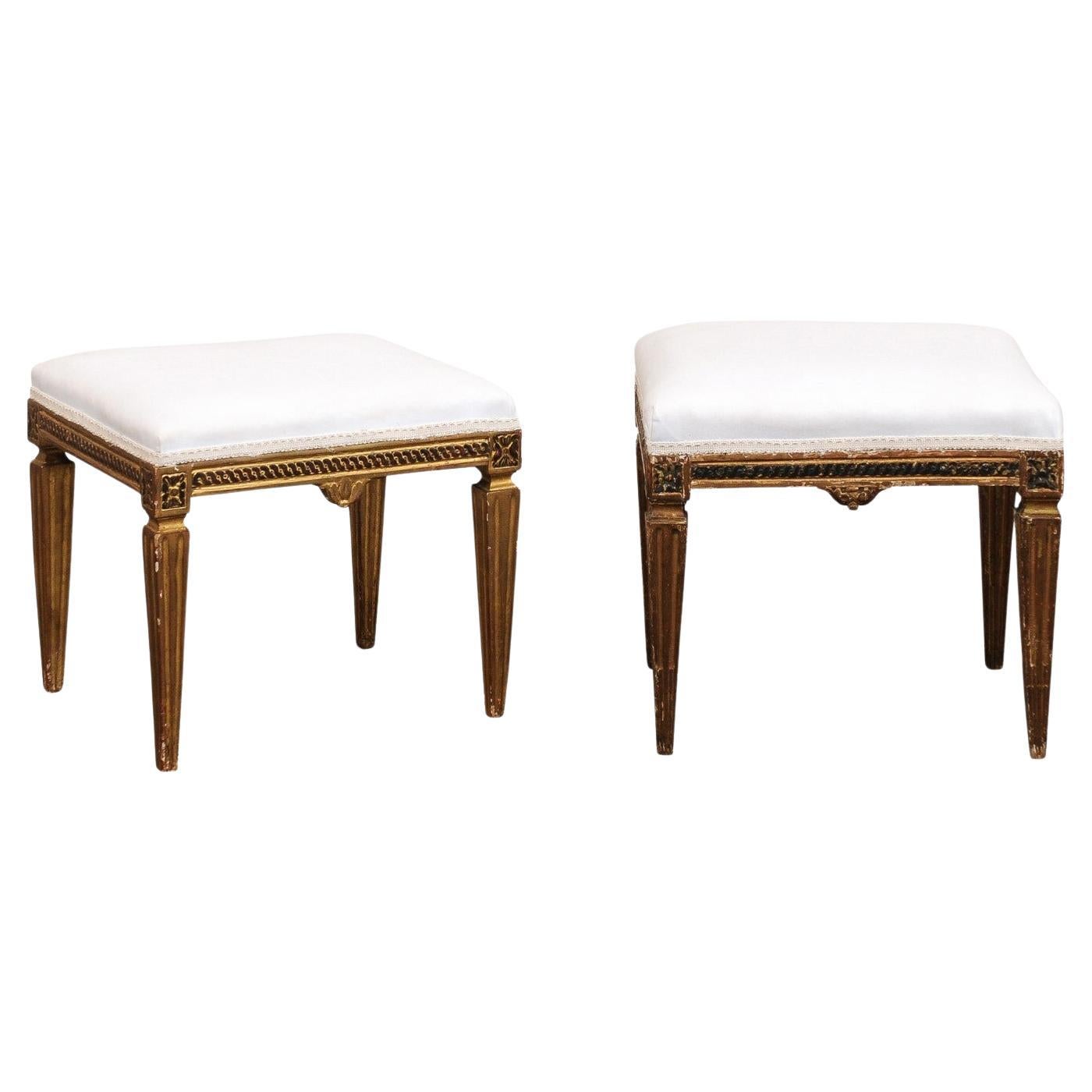 Antique Near-Pair of Italian Square Stools For Sale