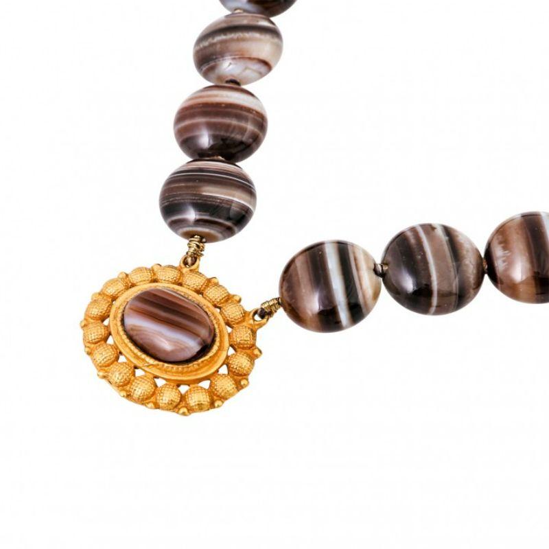 Modern Antique Necklace, 2 Rows with Layered Agate For Sale