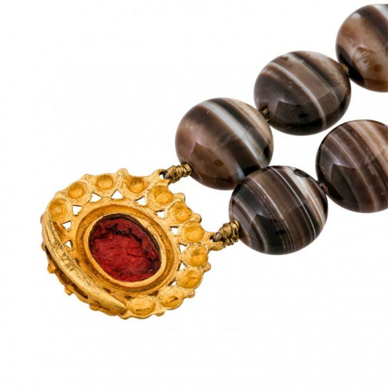 Bullet Cut Antique Necklace, 2 Rows with Layered Agate For Sale