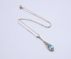 Collana antica Acquamarina Diamanti solidi Oro 18K Argento Platino/ 4,6gr