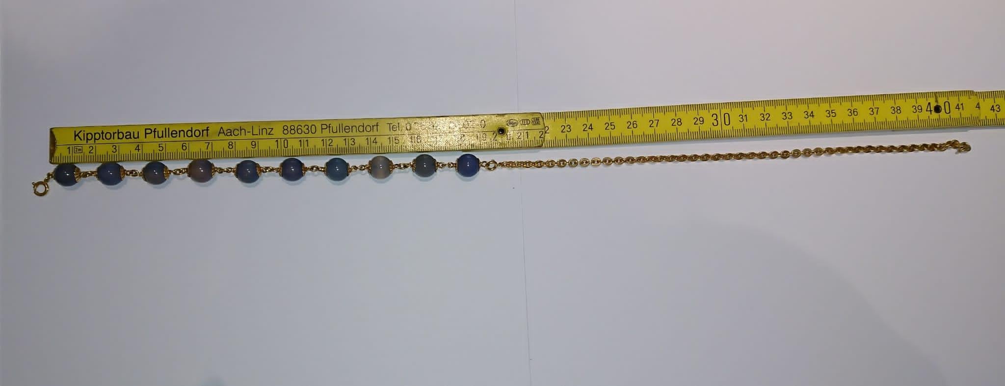 Antike  Halskette Perlen Gliederarmband Blau Chalcedon 18 Karat Gold im Zustand „Hervorragend“ im Angebot in Munich, Bavaria