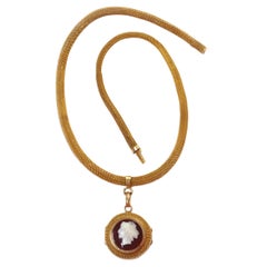 Pendentif collier ancien camée en or 18 carats, pendentif médaillon victorien en agate