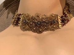 Antique Necklace Choker Silver Guilt Filigree Facetted Garnet Beads