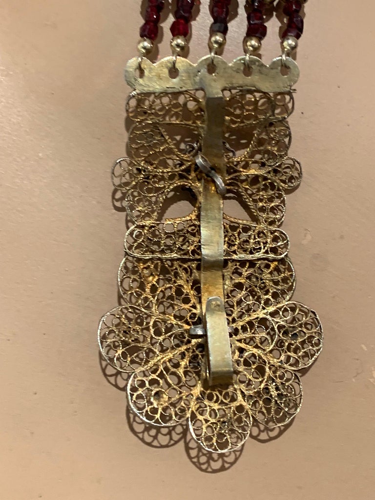 Ras De Cou Ancien En Argenté Avec Perles Grenat - État Excellent - Bijou Vintage