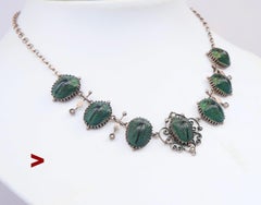 Antique Necklace Egyptian Revival 7 Scarab Beetles Gilt Silver / 42cm / 11.5gr