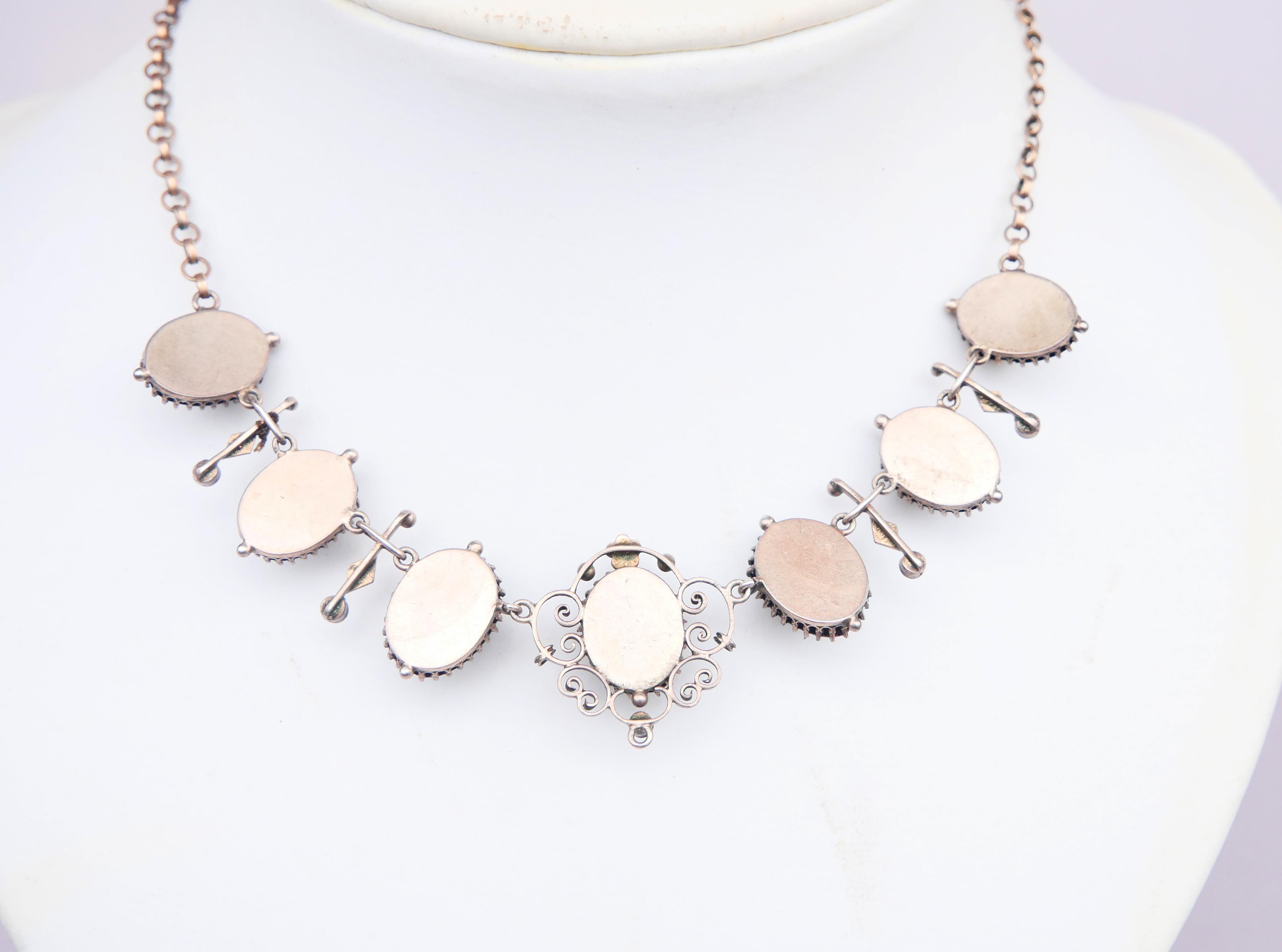 Antique Necklace Egyptian Revival 7 Scarab Beetles Gilt Silver / 42cm / 11.5gr For Sale 1
