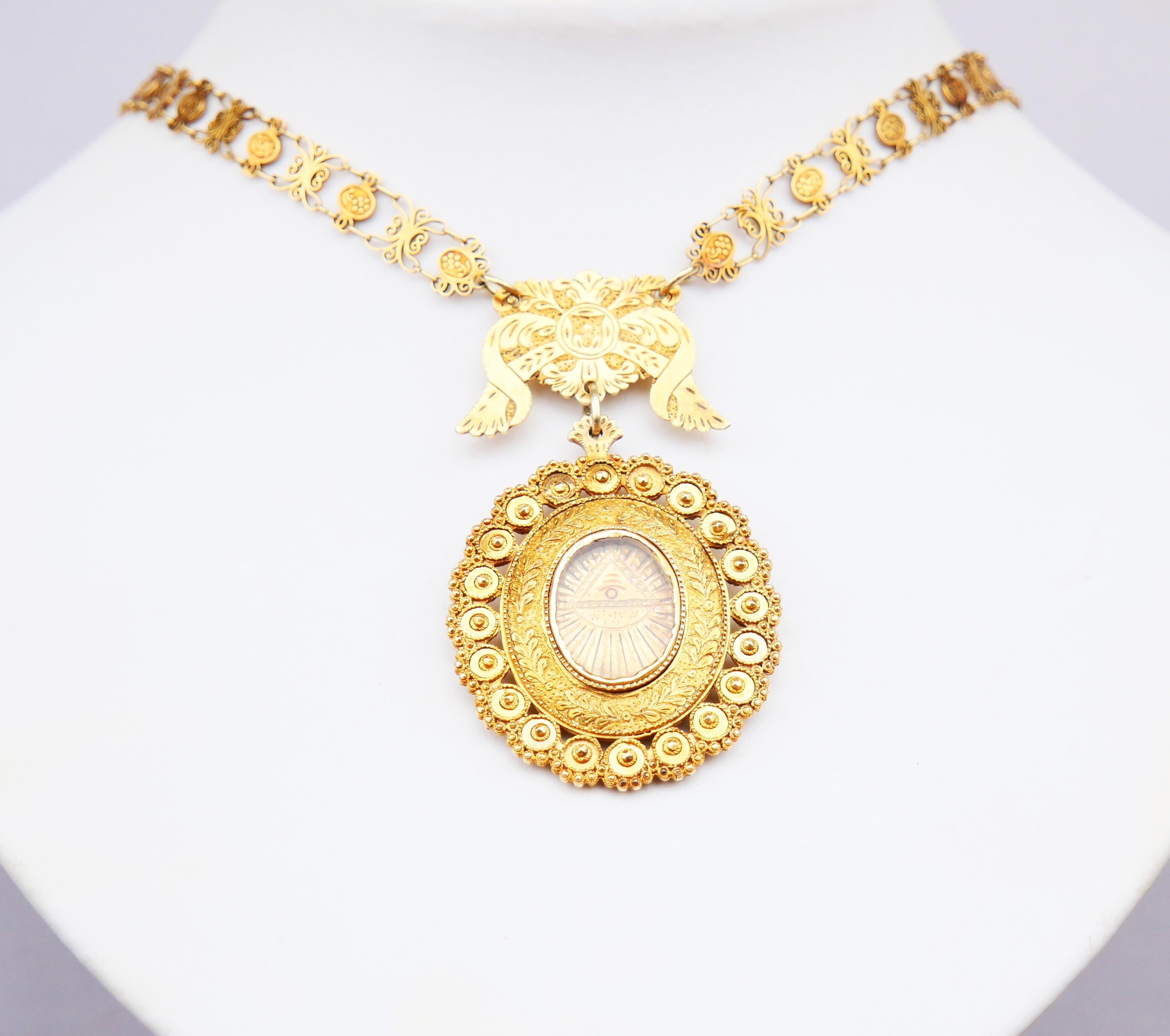 Egyptian Revival Antique Necklace Eye of God solid 19K Gold / 26.6 gr For Sale