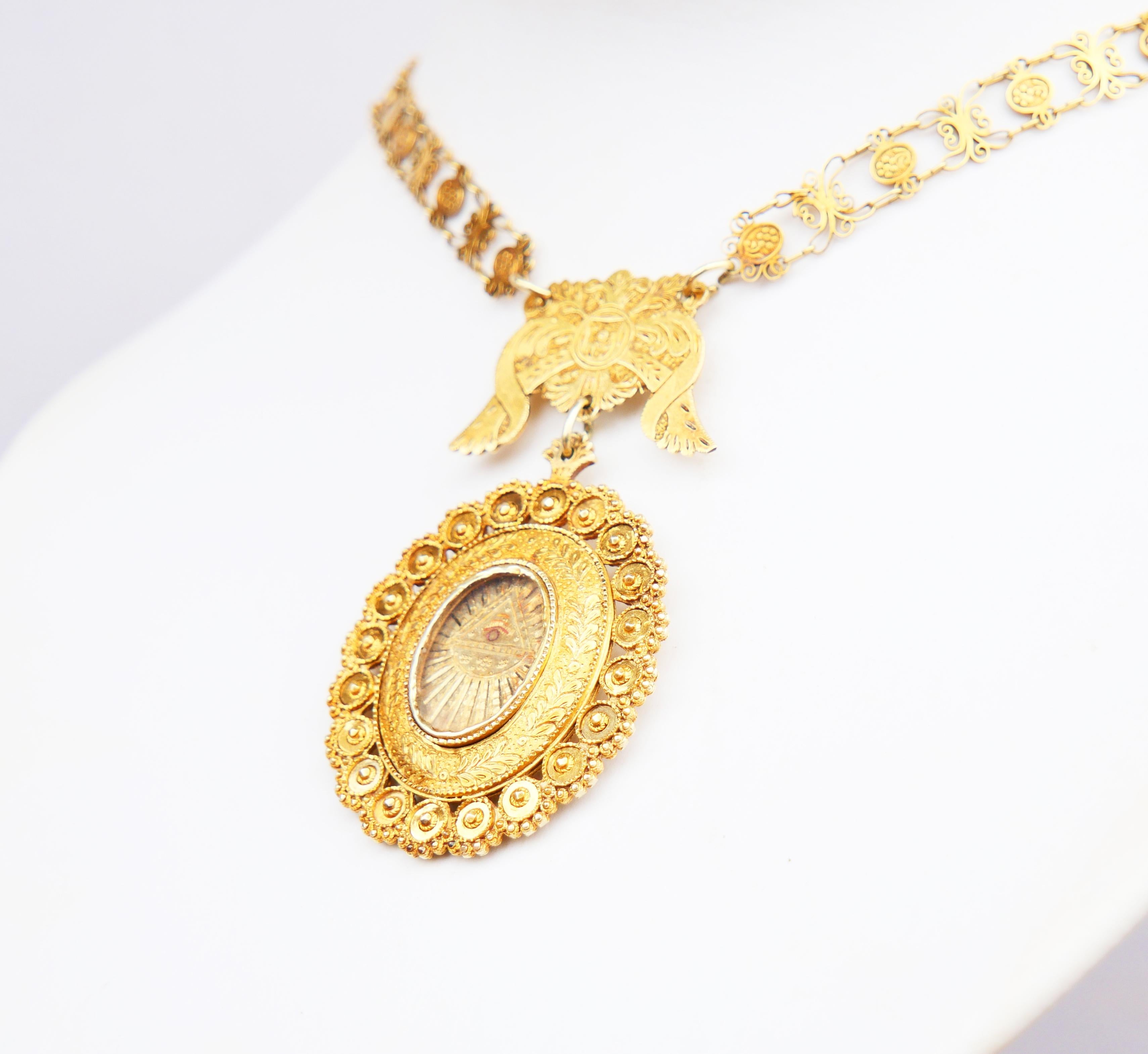 Women's or Men's Antique Necklace Eye of God solid 19K Gold / 26.6 gr For Sale