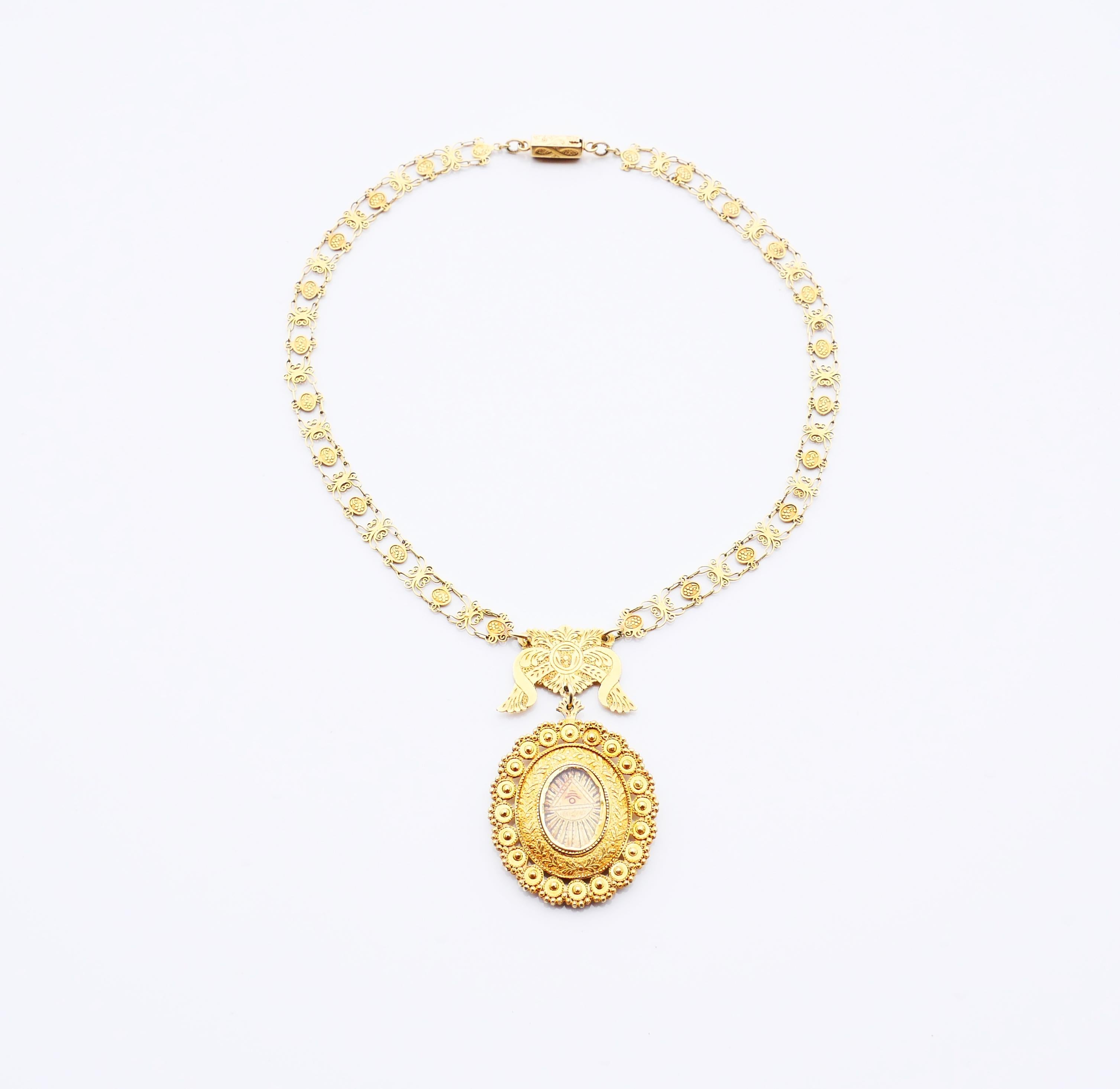 Antique Necklace Eye of God solid 19K Gold / 26.6 gr For Sale 4