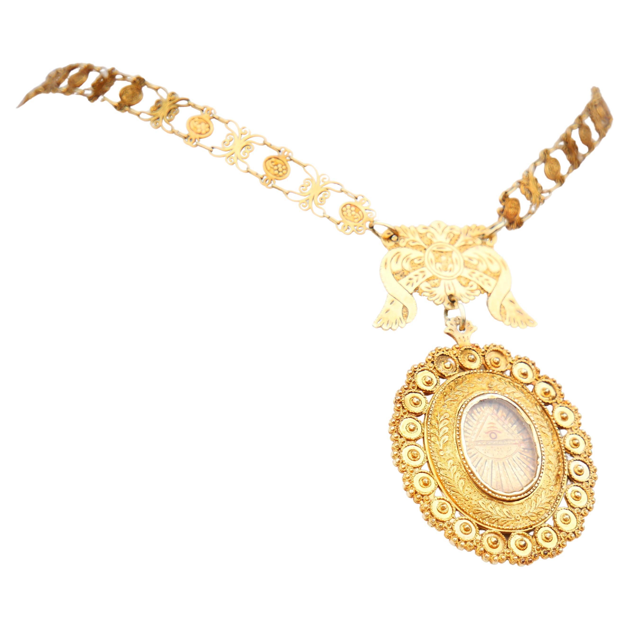 Antique Necklace Eye of God solid 19K Gold / 26.6 gr For Sale