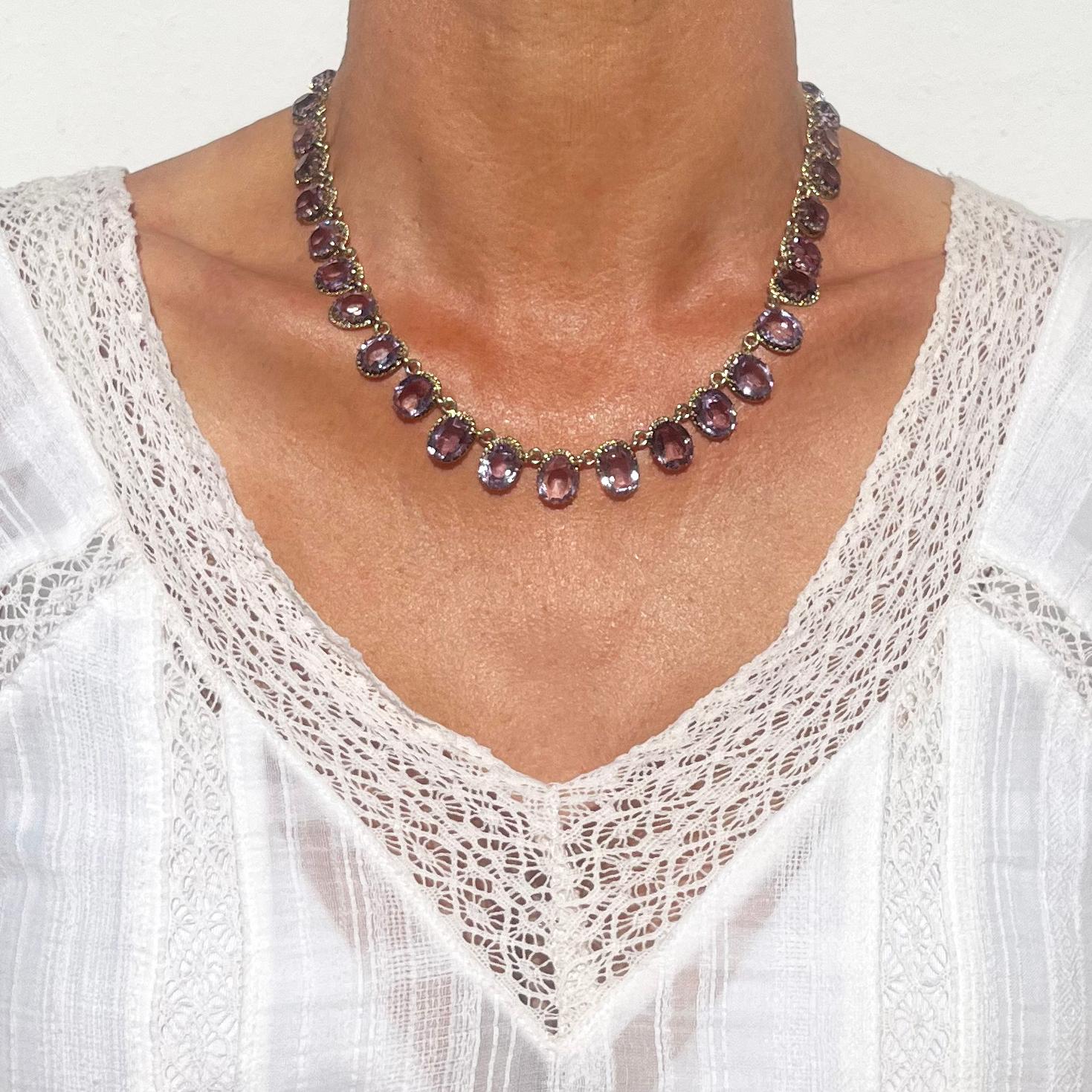 Antique necklace. Gilt silver with amethysts. 19th c For Sale 5