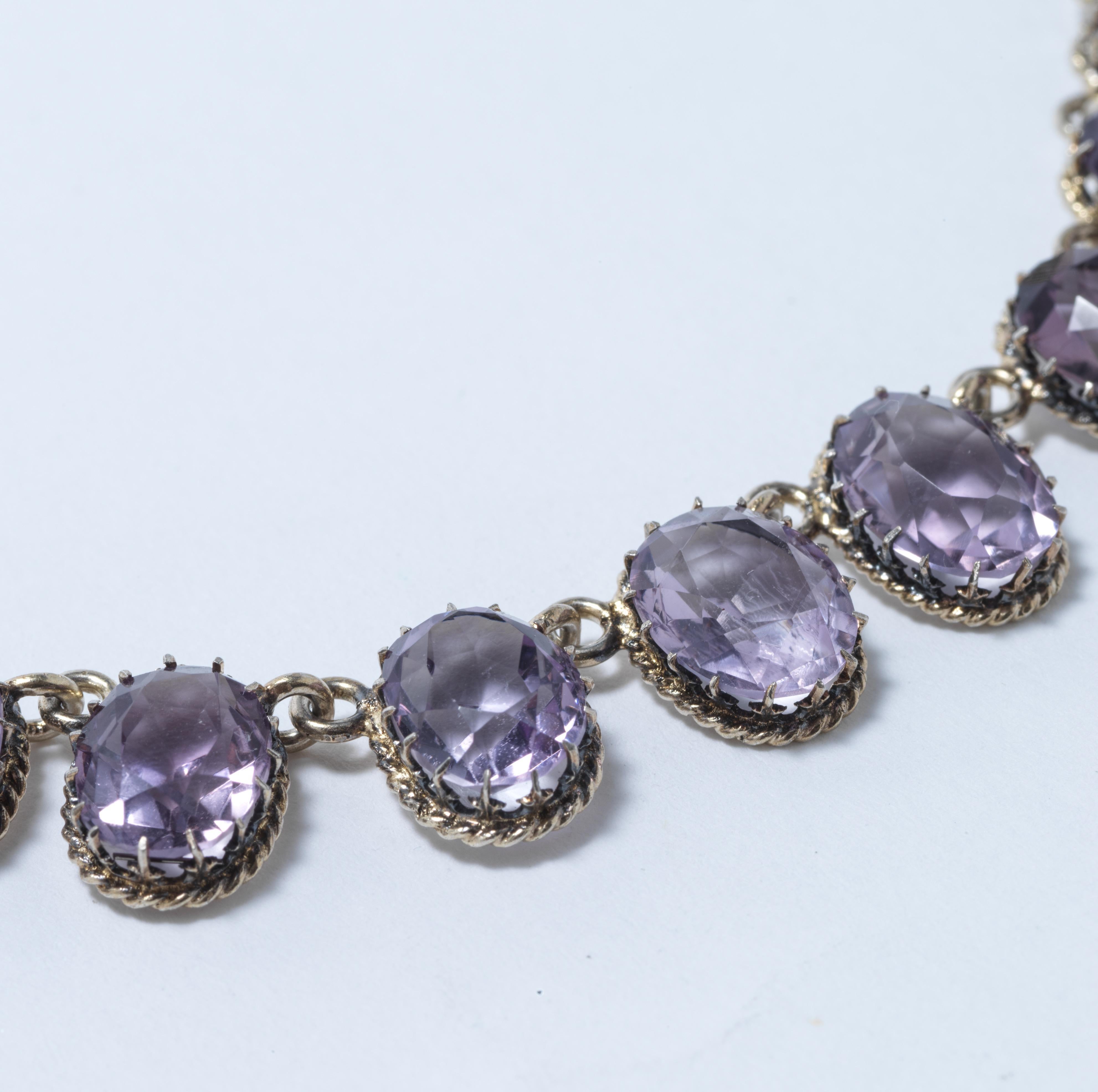 Mixed Cut Antique necklace. Gilt silver with amethysts. 19th c For Sale