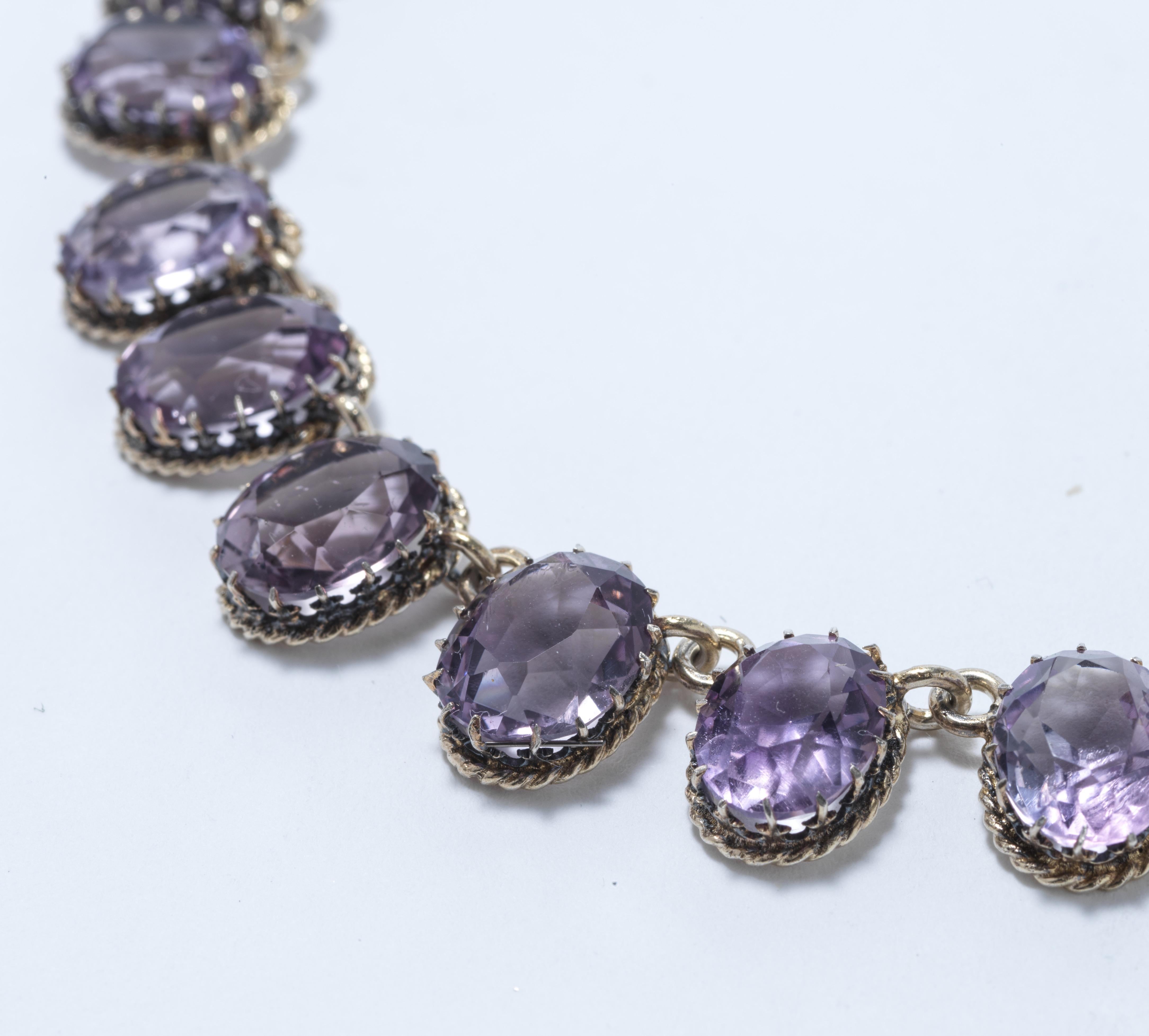 Antique necklace. Gilt silver with amethysts. 19th c In Good Condition For Sale In Stockholm, SE