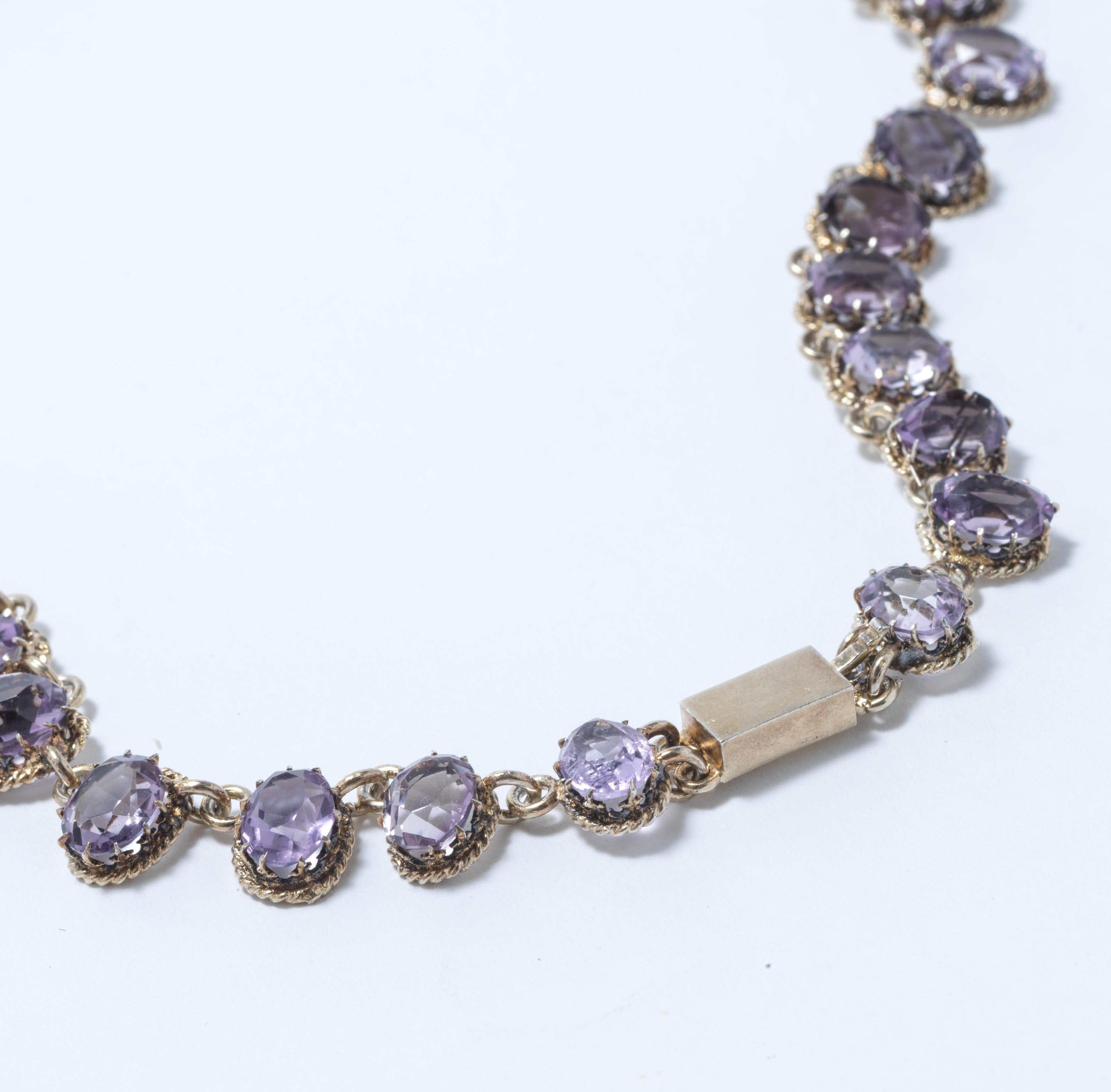 Women's Antique necklace. Gilt silver with amethysts. 19th c For Sale