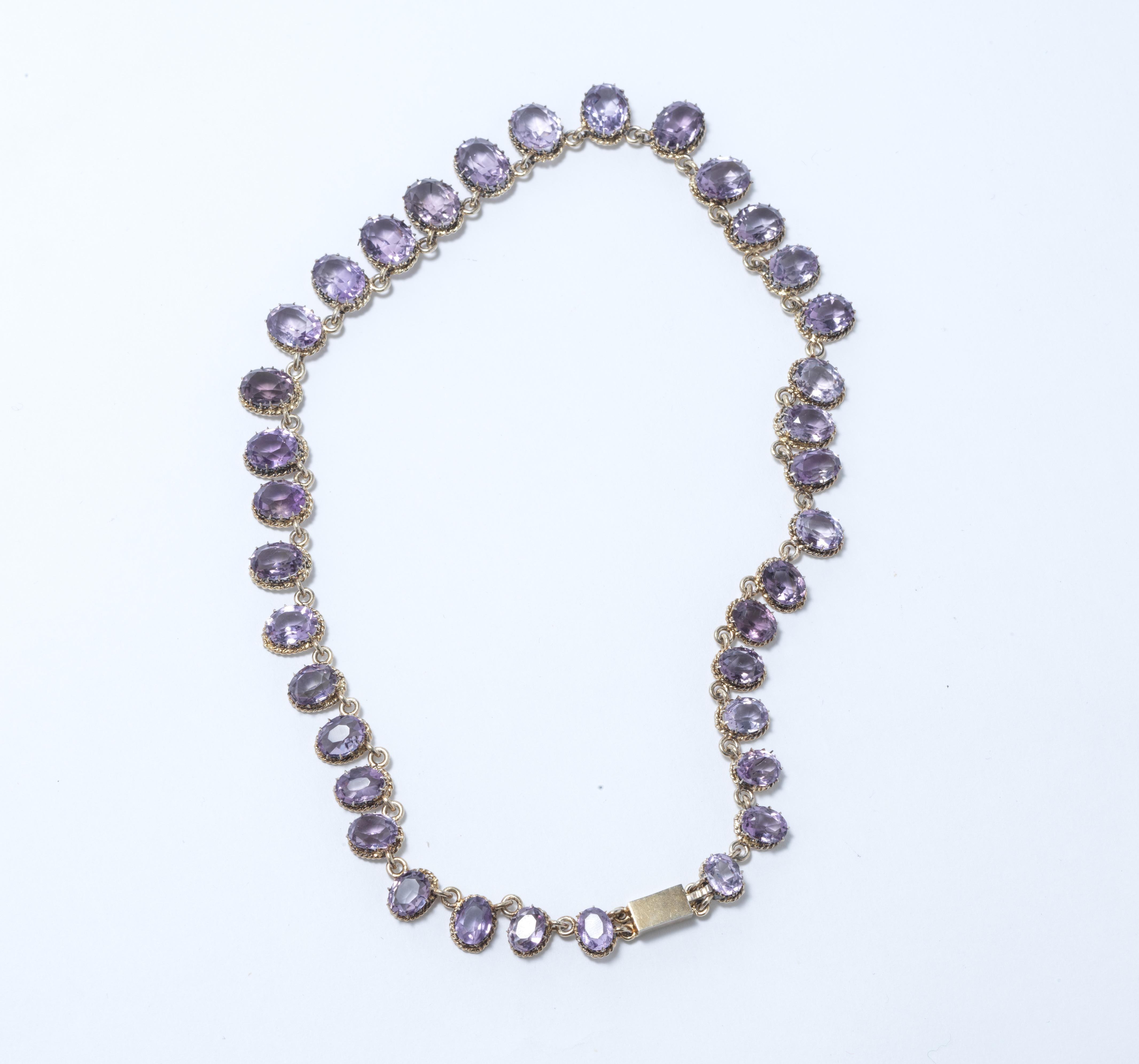 Antique necklace. Gilt silver with amethysts. 19th c For Sale 1