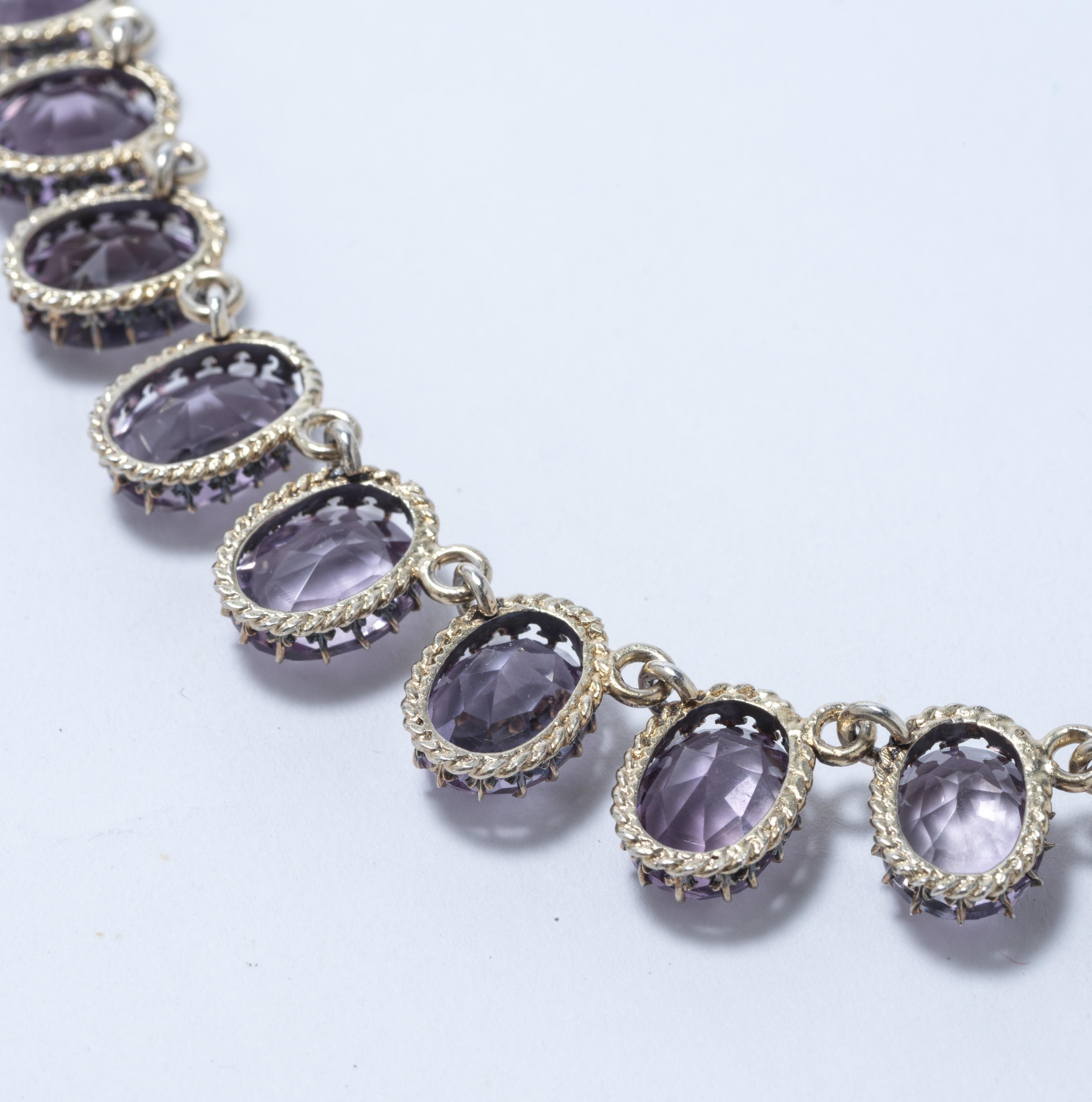 Antique necklace. Gilt silver with amethysts. 19th c For Sale 2
