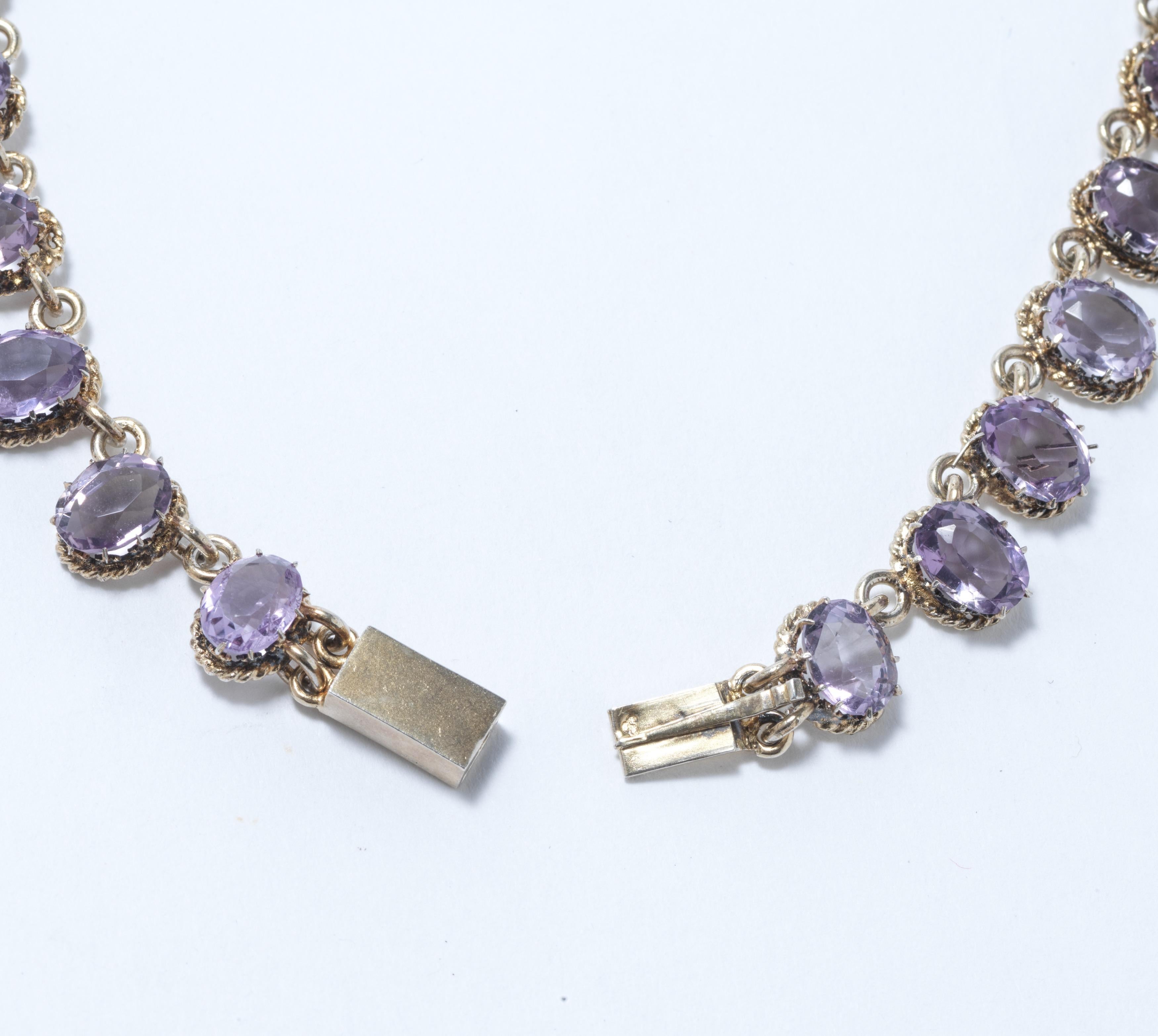 Antique necklace. Gilt silver with amethysts. 19th c For Sale 3