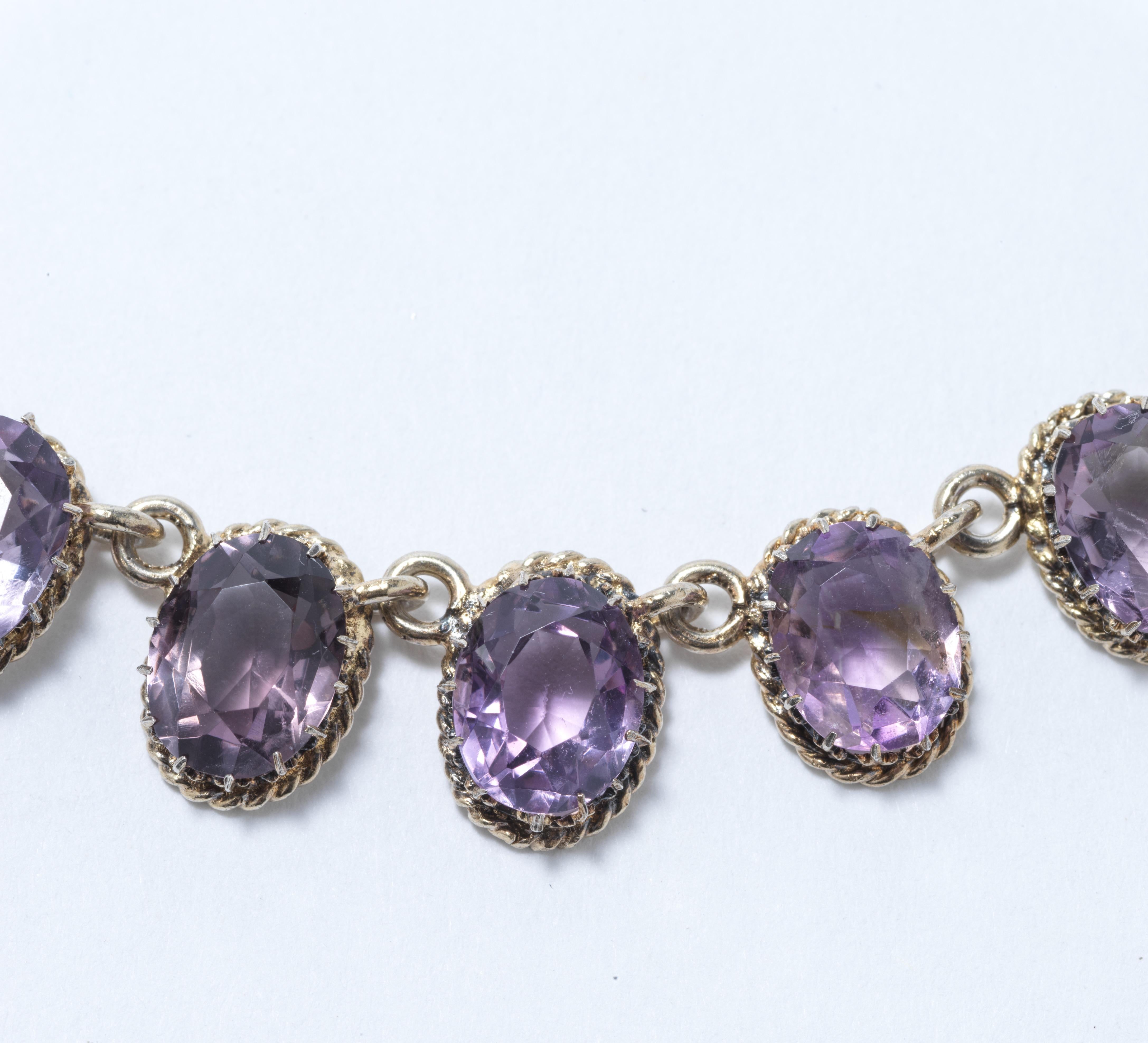 Antique necklace. Gilt silver with amethysts. 19th c For Sale 4