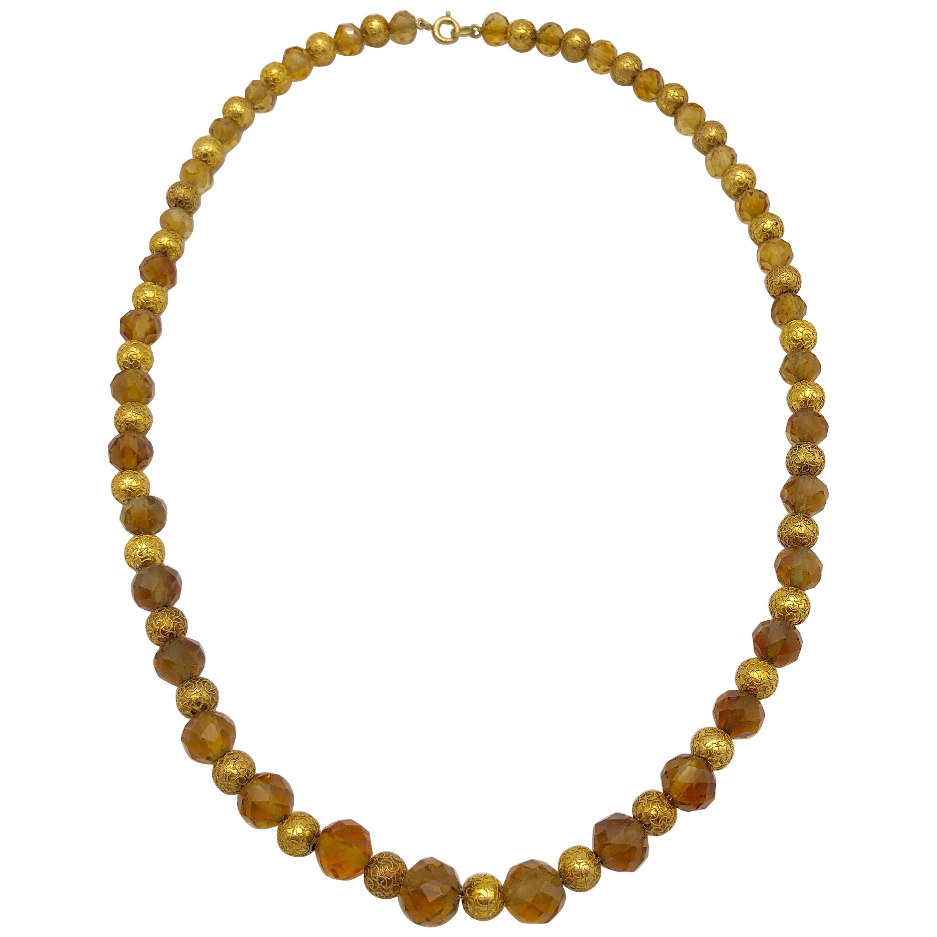 Antique Necklace Gold Citrine Beads