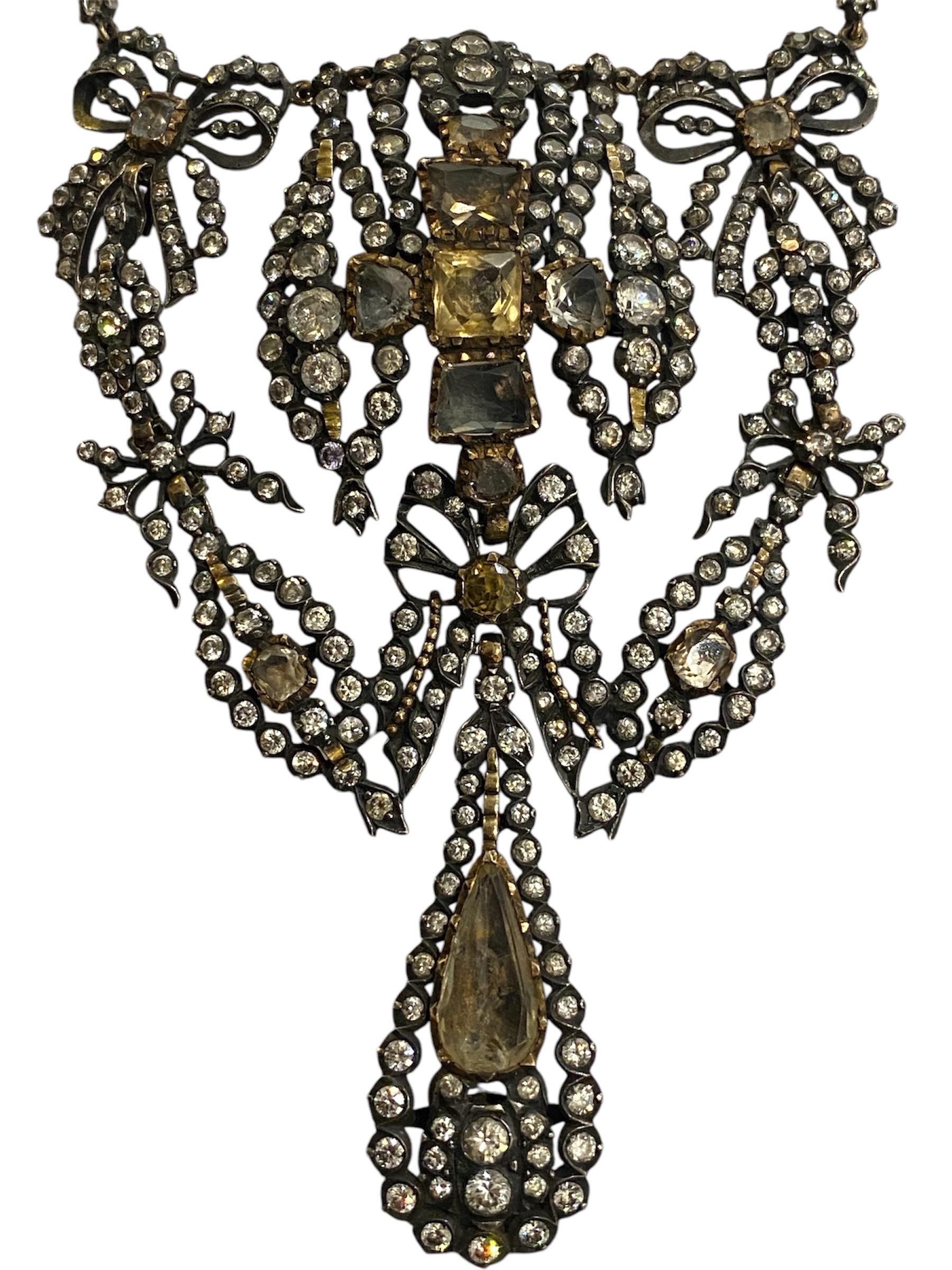 Antique Necklace in Gold and Silver with Quartz, Citrines and Strass In Good Condition For Sale In Lisboa, PT