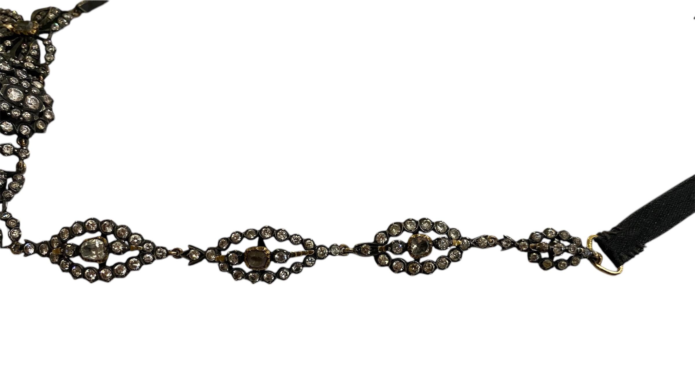 Antique Necklace in Gold and Silver with Quartz, Citrines and Strass For Sale 1