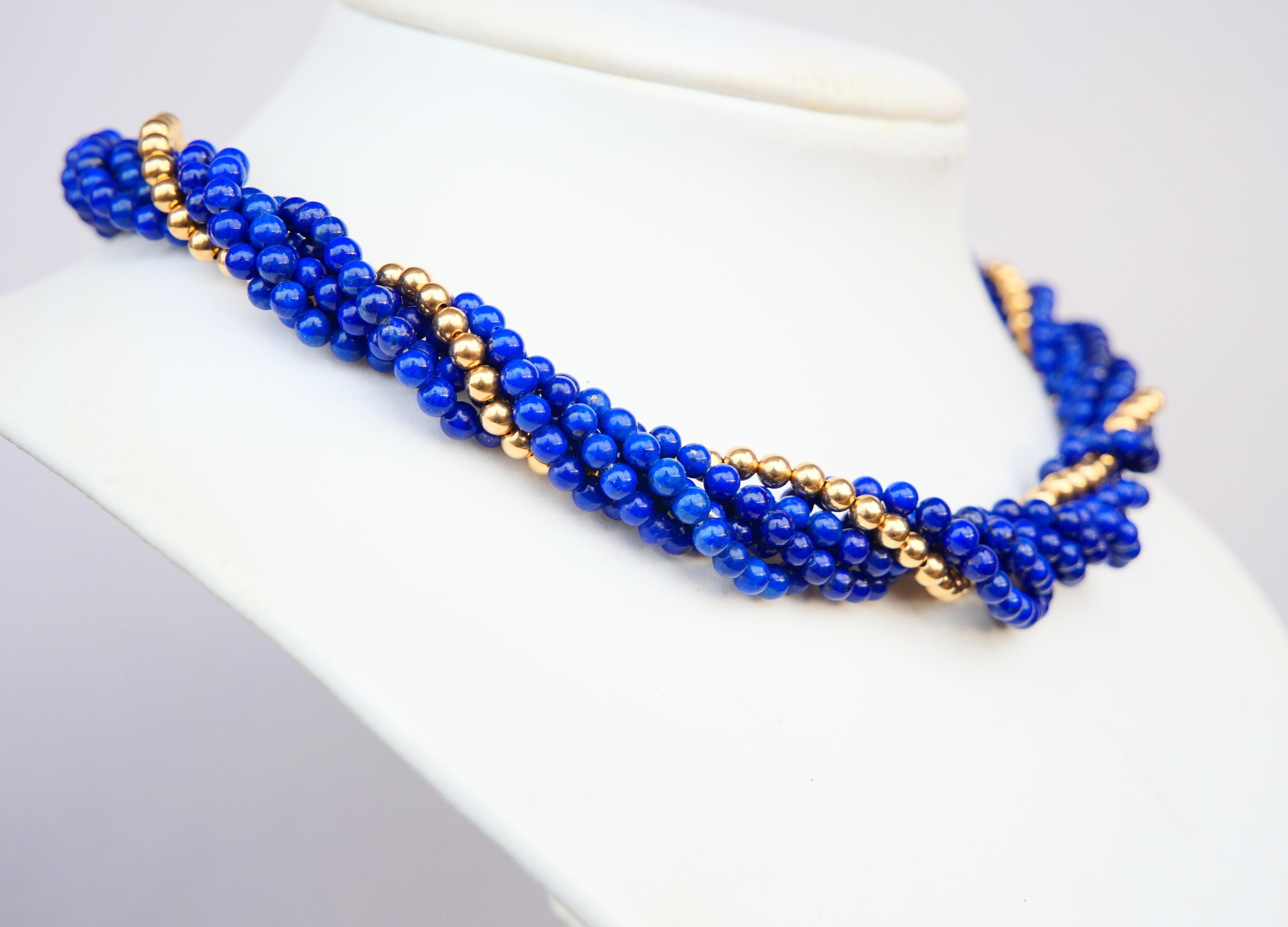 Bead Antique Necklace Lapis Lazuli solid 14K Gold /44.5 cm/47 gr For Sale