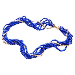 Vintage Necklace Lapis Lazuli solid 14K Gold /44.5 cm/47 gr