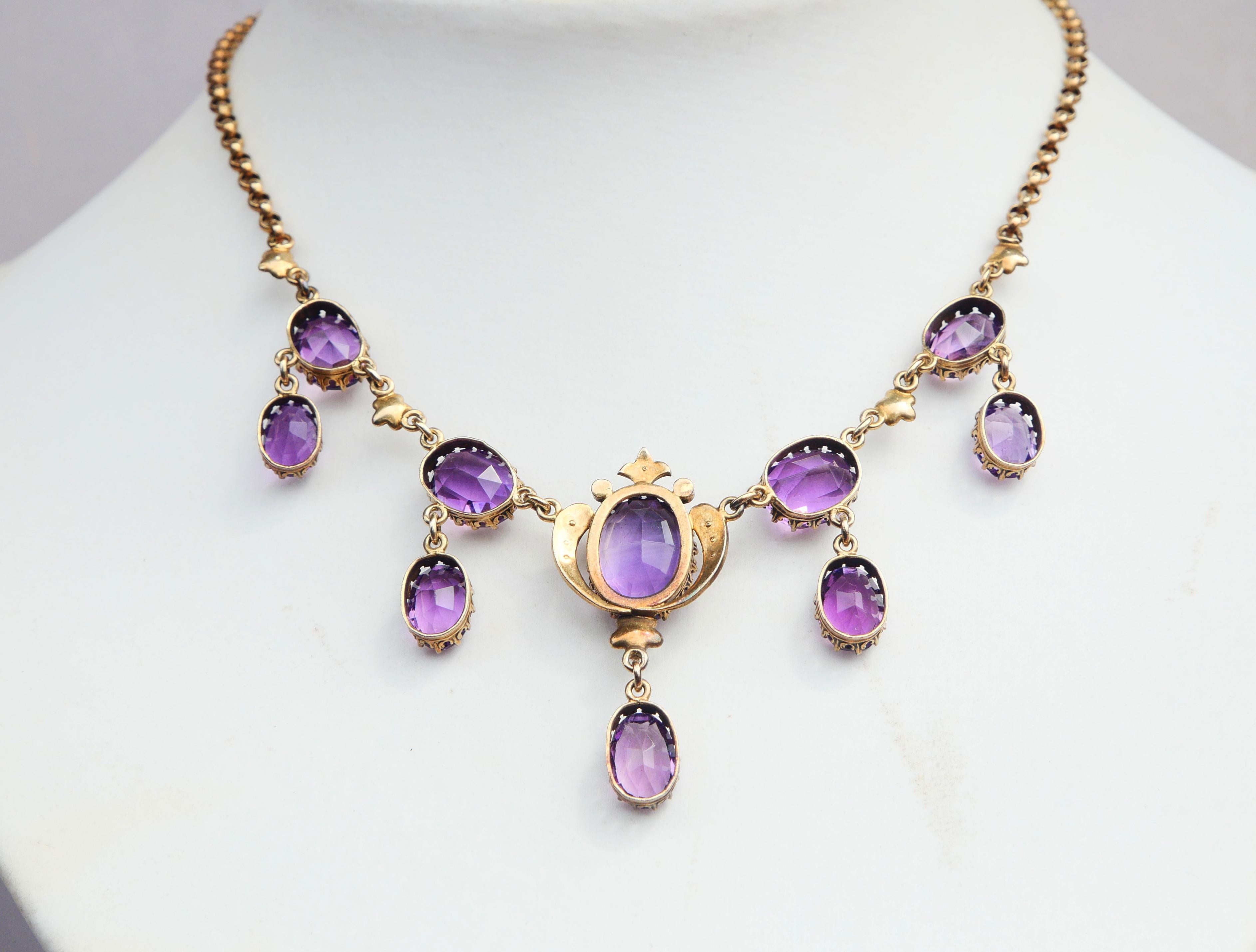Antique Necklace natural 22ctw. Amethyst Pearls Gilt Silver/42.5cm/ 15.2 gr For Sale 1