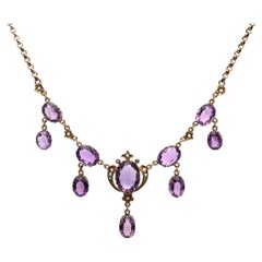 Antique Necklace natural 22ctw. Amethyst Pearls Gilt Silver/42.5cm/ 15.2 gr