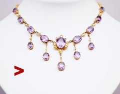 Antique Necklace natural 25ctw. Amethyst Pearls  850 Gilt Silver/ 43cm/16.5 gr