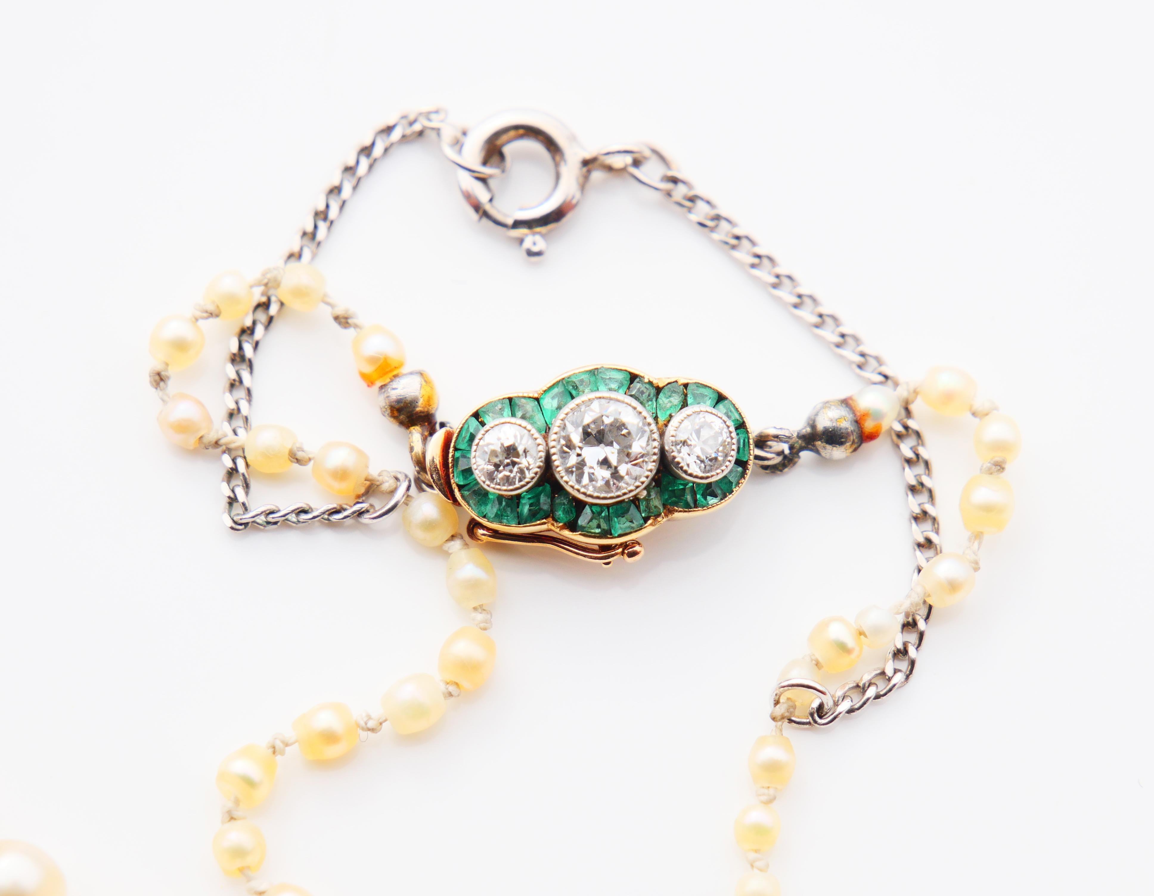 Antique Necklace Natural Pearls Diamonds Emeralds solid 18K Gold /40cm/ 5.6gr For Sale 3