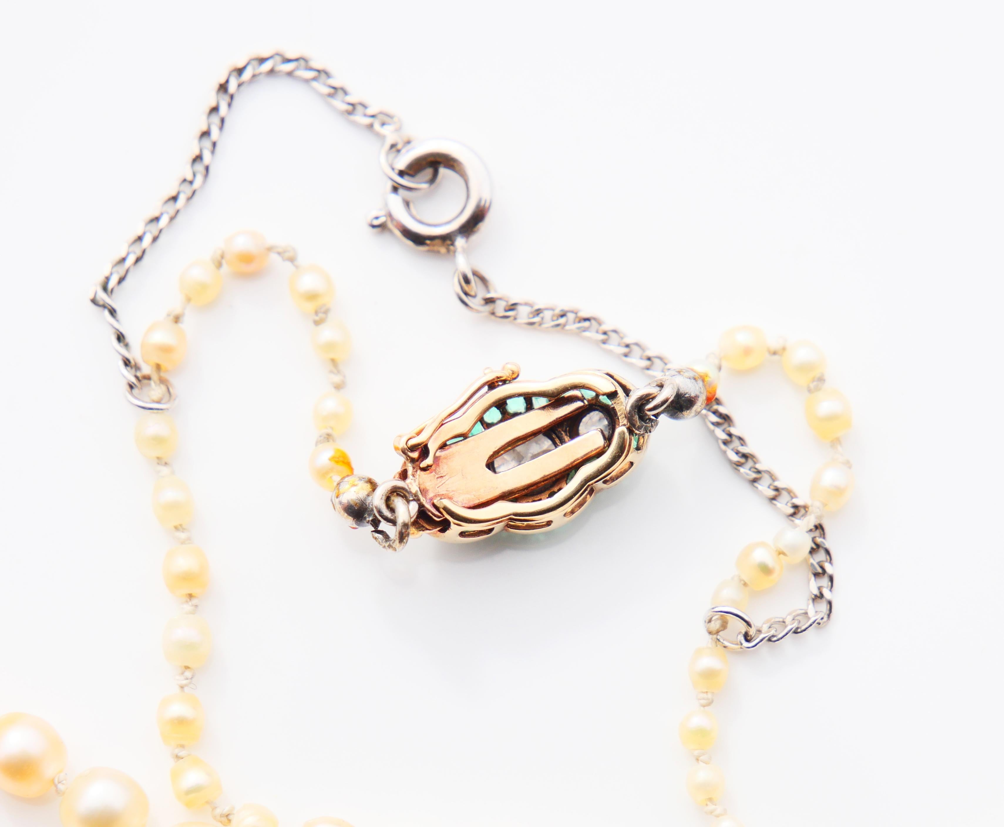 Antique Necklace Natural Pearls Diamonds Emeralds solid 18K Gold /40cm/ 5.6gr For Sale 4