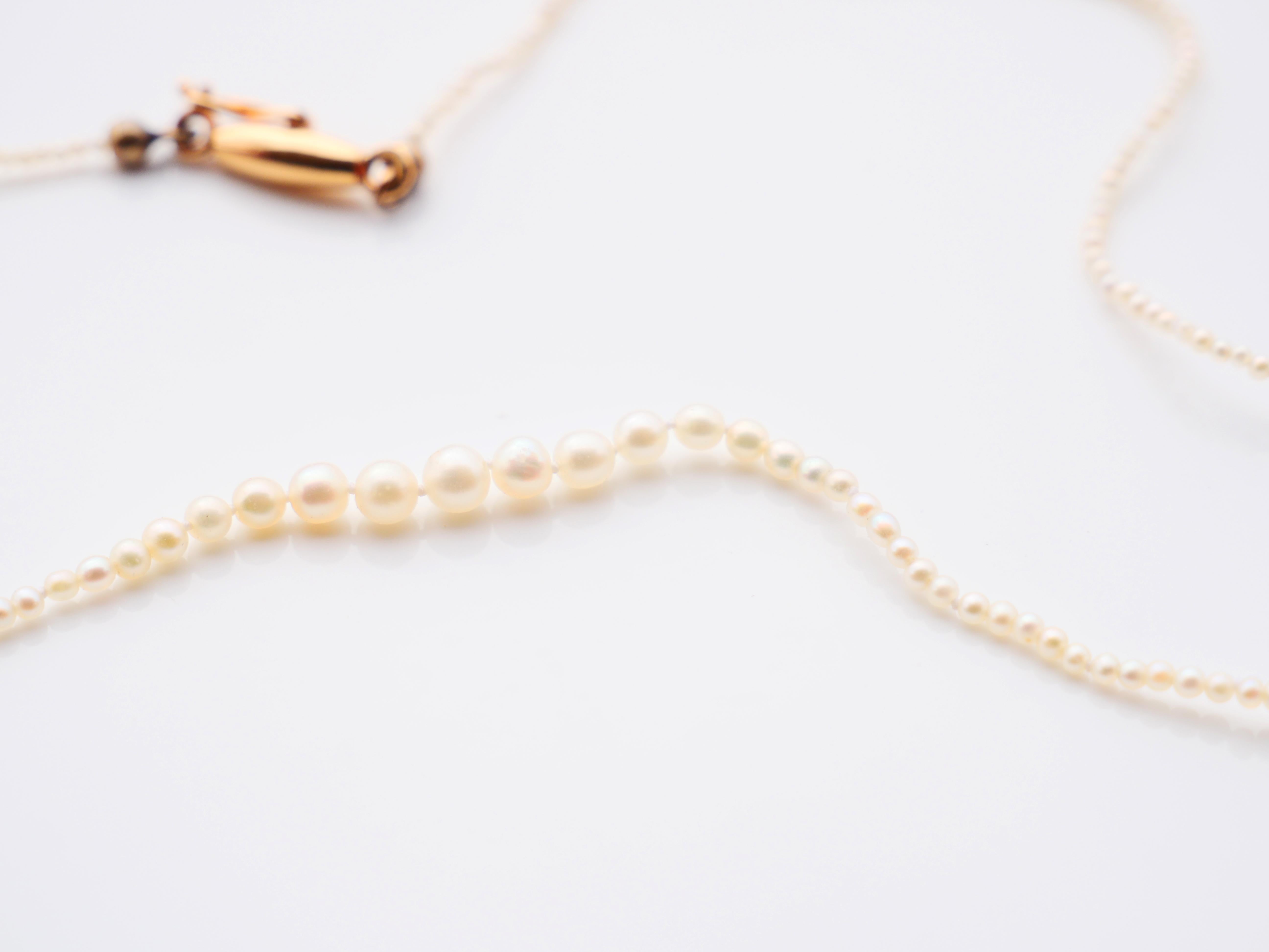 Art Nouveau Antique Necklace Natural Seed Pearls solid 18K Gold / 37cm/ 1.8 gr For Sale